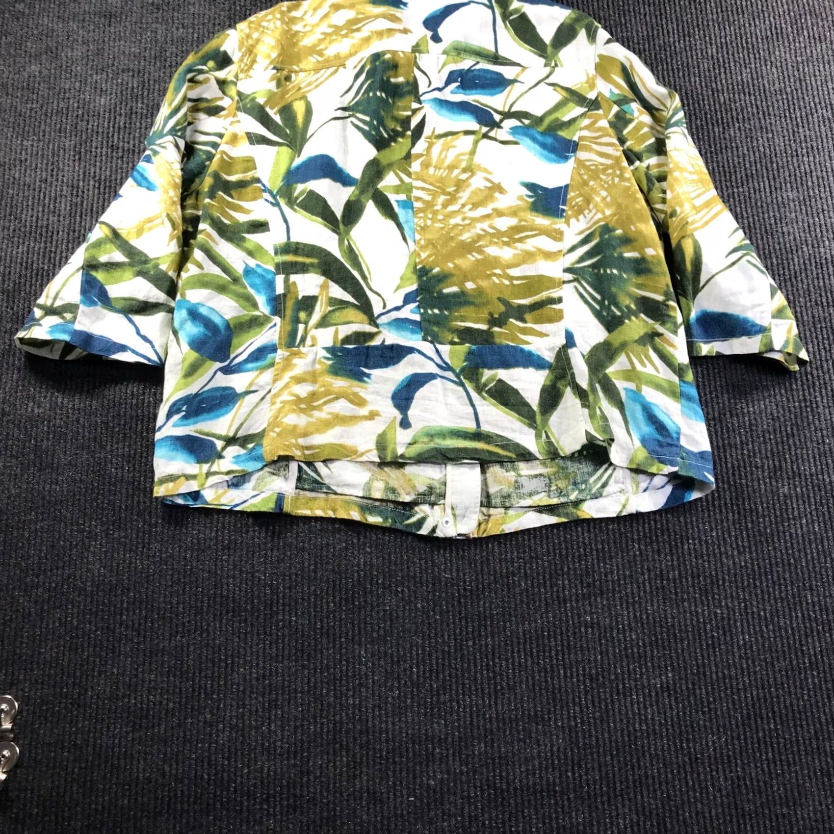 Vintage Chico's Chicos Tropical Leaf Print Linen Blend Jacket Green Blue White Sz 20W NWT Shorts Sleeve Floral Plus Size Womens Jacket Size 3XL / US 20-22 - 6 Thumbnail