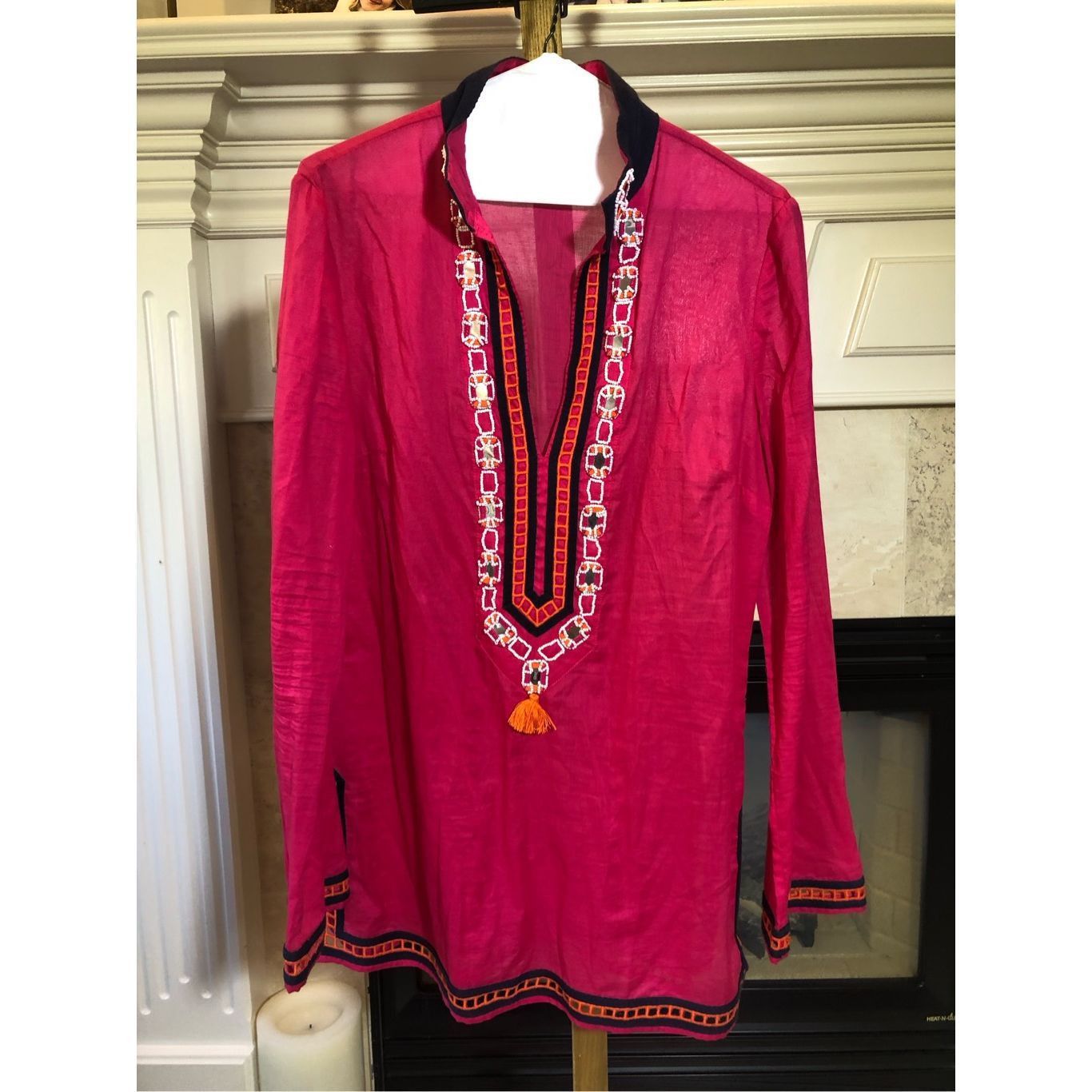Tory Burch Women’s Pink with Embroidered Trim V Neck Tunic
