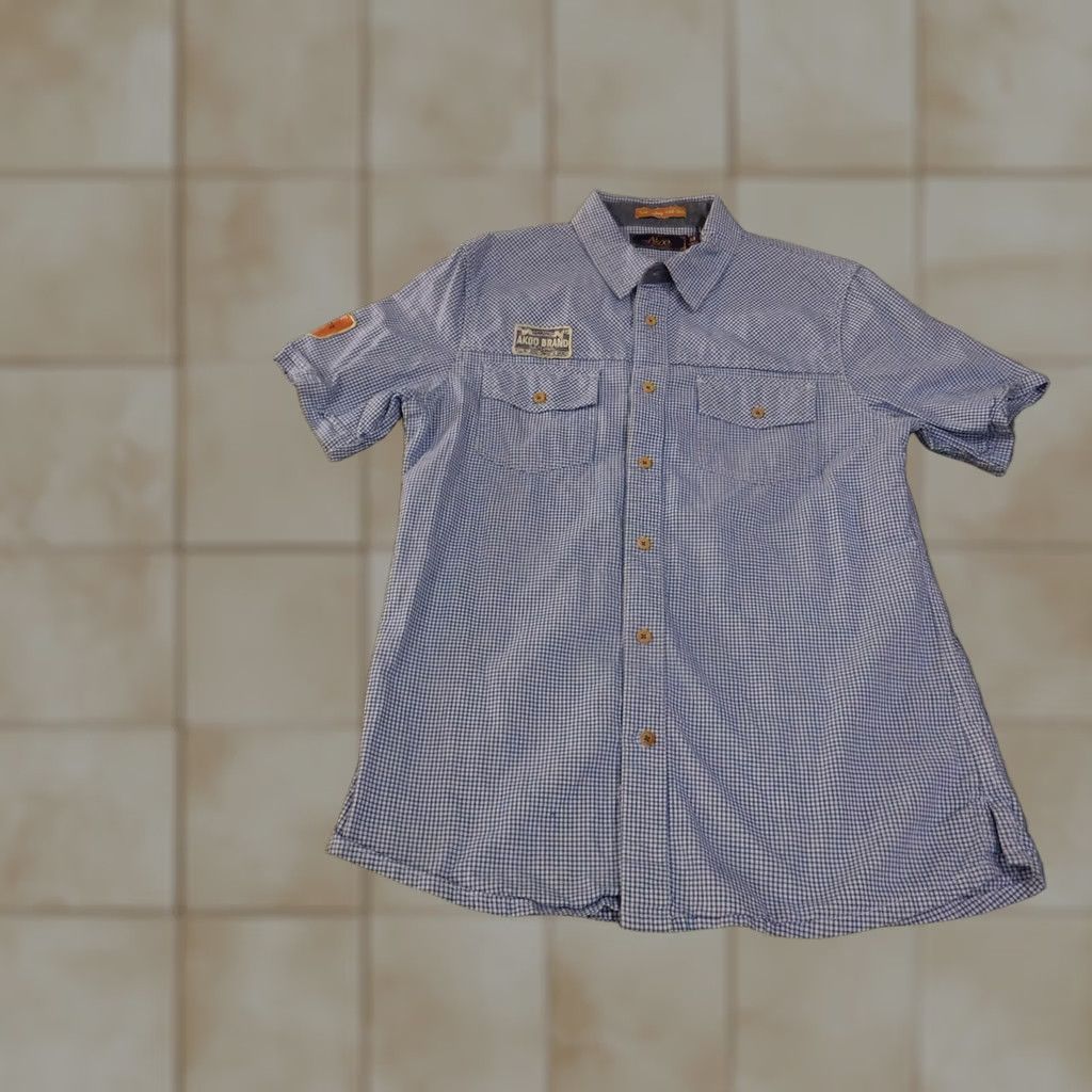 Vintage VINTAGE Akoo Shirt Mens Medium Blue White Plaid Short Sleeve Button Up Utility Patch Size US M / EU 48-50 / 2 - 1 Thumbnail