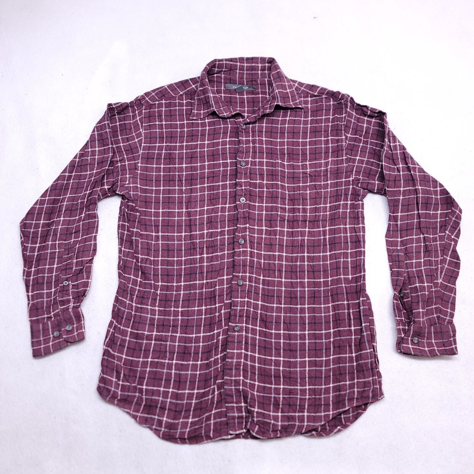 Croft & Barrow Croft & Barrow Windowpane Flannel Shirt Mens Size M Maroon Size US M / EU 48-50 / 2 - 2 Thumbnail
