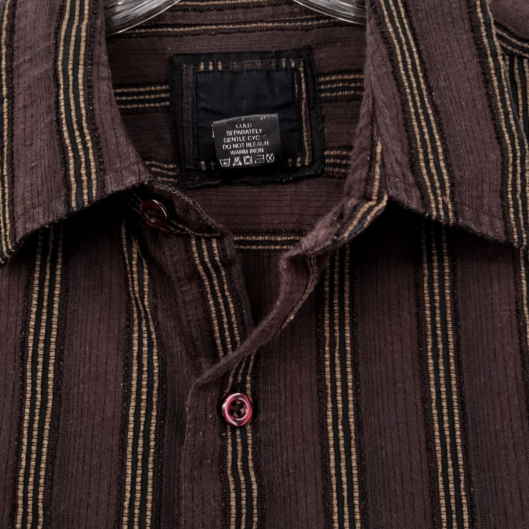 Vintage BKE Buckle Button Up Shirt Mens XL Brown Slim Fit Long Sleeve Collared Y2K Size US XL / EU 56 / 4 - 3 Thumbnail