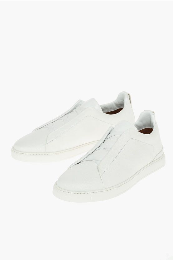 image of Ermenegildo Zegna Couture Textured Leather Triple Stitch Sneakers in White, Men's (Size 11)