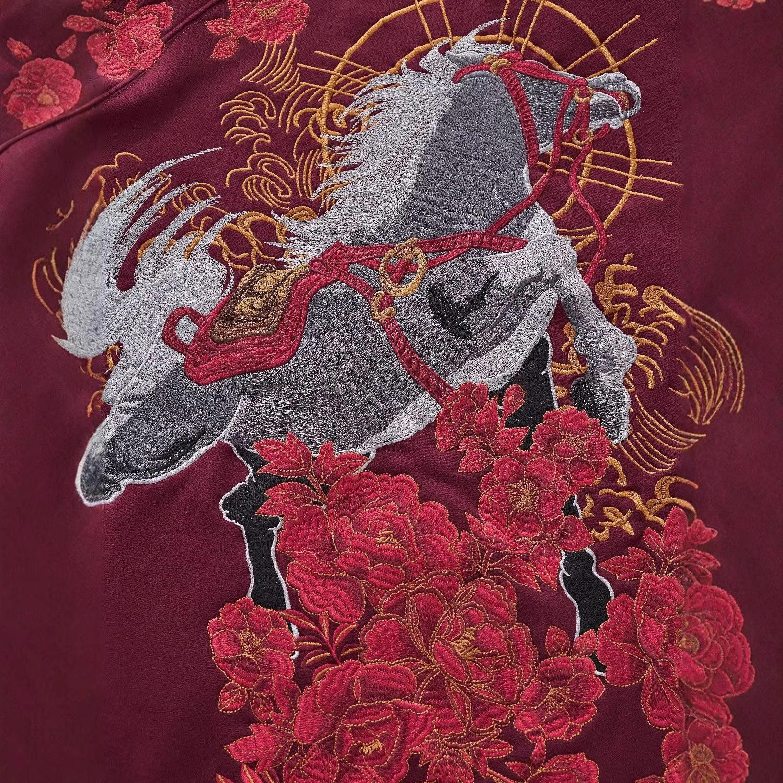 Japanese Brand Burgundy Embroidered Floral Horse Hoodie Size US M / EU 48-50 / 2 - 4 Thumbnail