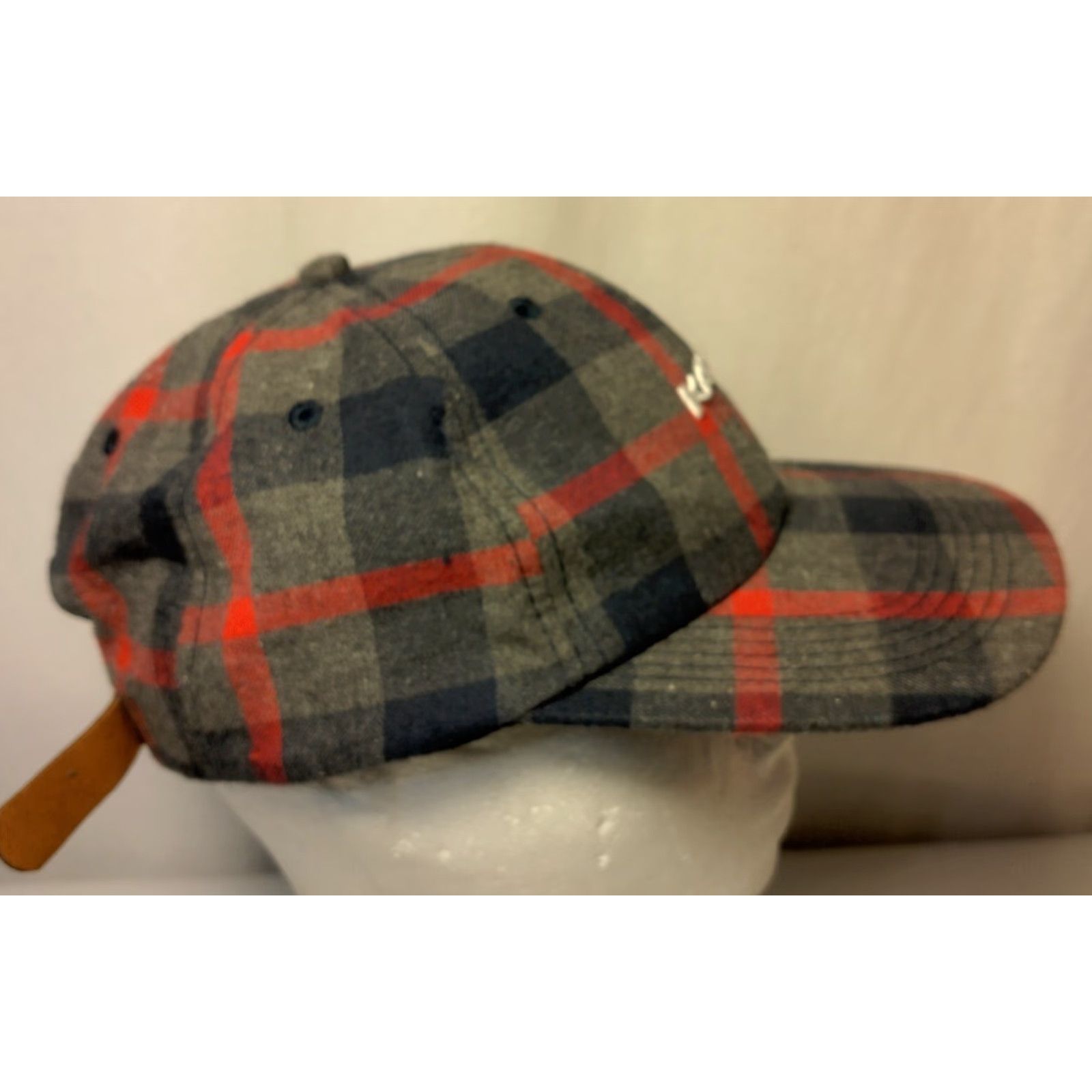 KAVU KAVU Cabin Fever Hat Gray Red Black Plaid Flannel Adjustable Leather Strap Back Casual Travel Men One Size Baseball Cap Size ONE SIZE - 4 Thumbnail