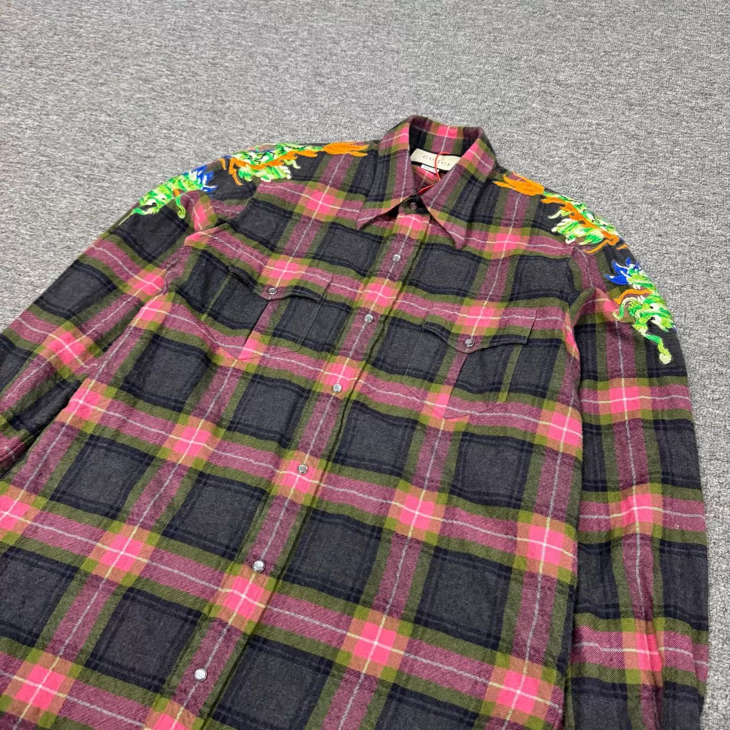 Gucci Gucci Flannel Shirt Red Green Plaid Dragon Embroidery 50 Size US M / EU 48-50 / 2 - 4 Thumbnail