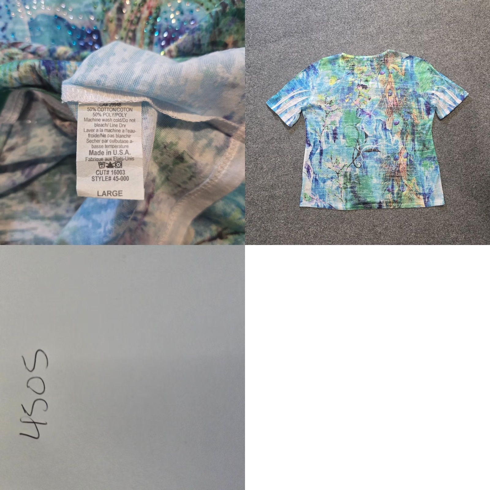 Vintage Jess Jane Top Womens Size Medium Blue Abstract Artsy Rhinestones Stretch Casual Shirt Size M / US 6-8 / IT 42-44 - 8 Thumbnail