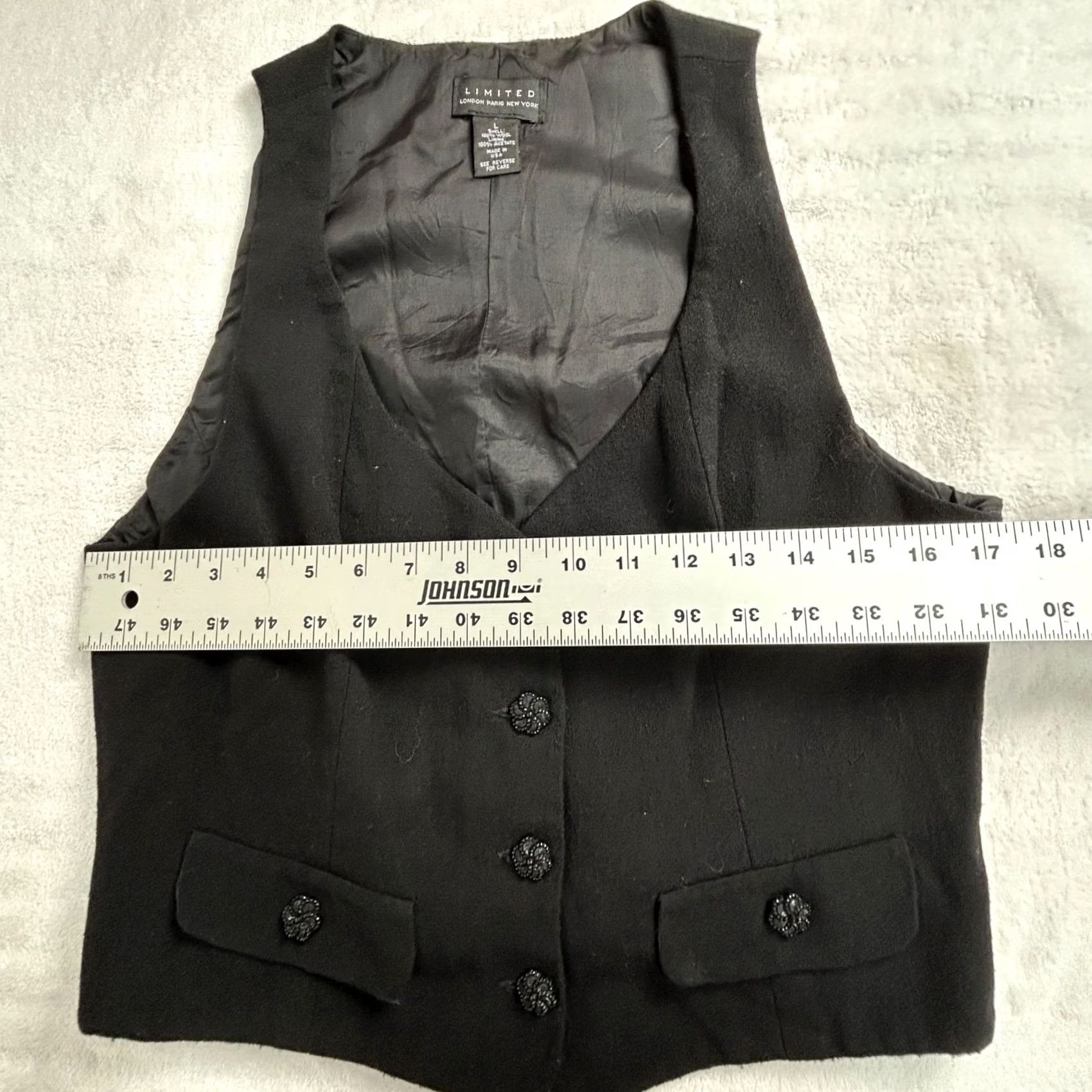 Vintage VINTAGE Limited Womens Black Wool Button Front V-Neck Vest Large Lined Casual Size L / US 10 / IT 46 - 6 Thumbnail