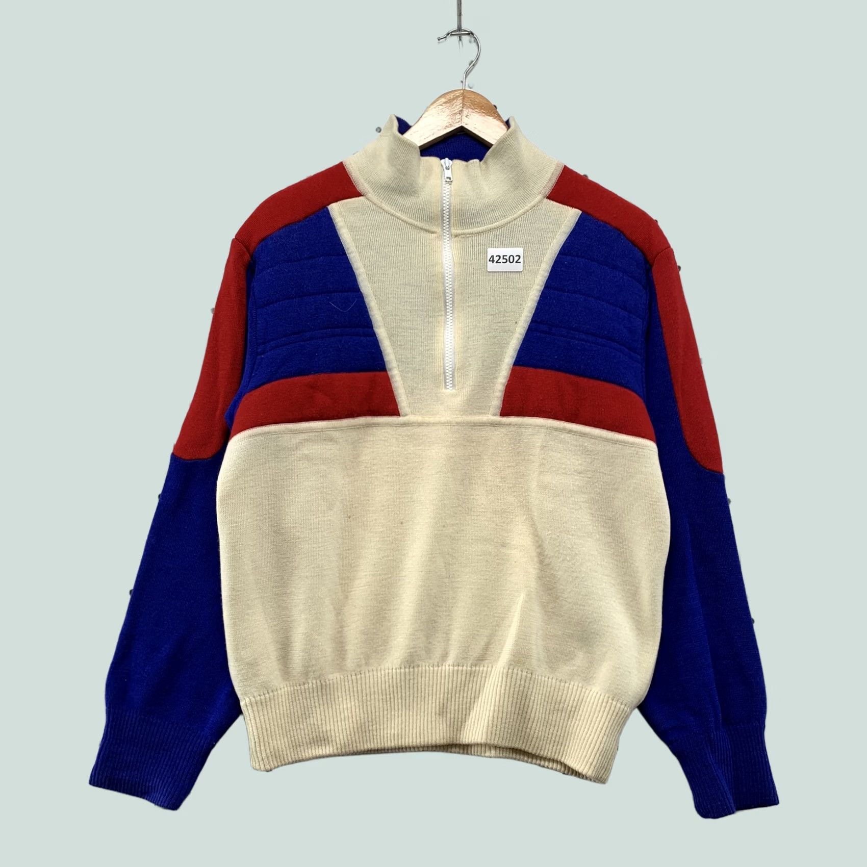 Obermeyer Vintage Obermeyer Sweater Mens Large Cream Red Blue Wool Blend Knit Pullover Size US L / EU 52-54 / 3 - 1 Thumbnail
