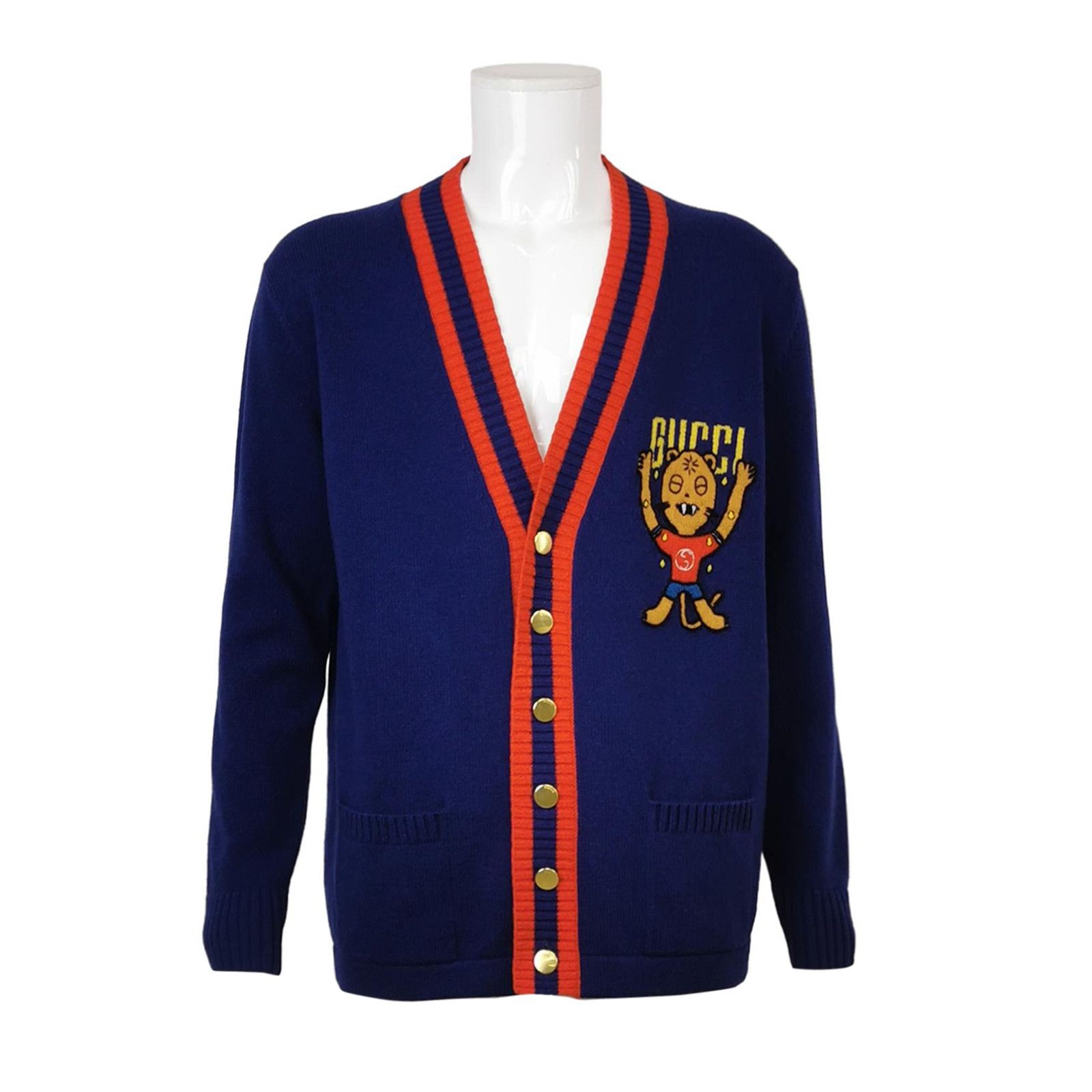 Gucci Wool V-Neck Logo Cardigan (L)