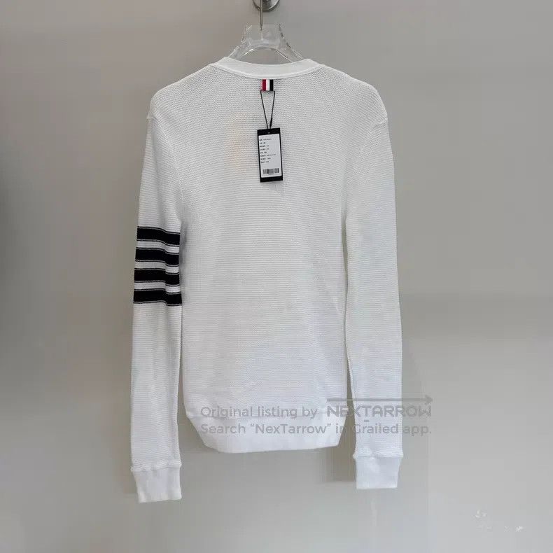 Thom Browne Thom Browne White Four Stripe Knit Cardigan Size US L / EU 52-54 / 3 - 2 Thumbnail