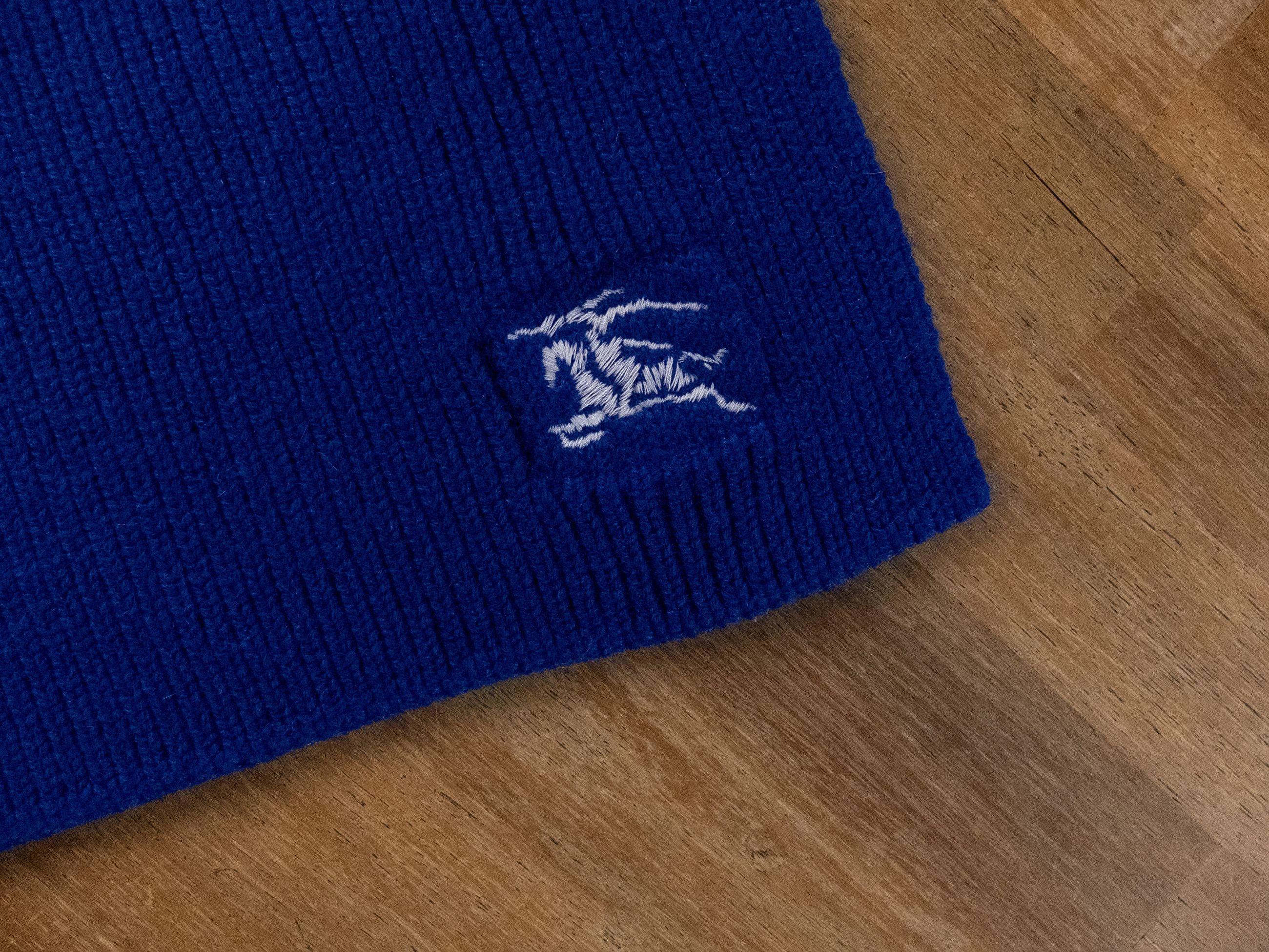 Burberry BURBERRY blue EKD logo embroidered cashmere scarf Size ONE SIZE - 6 Thumbnail