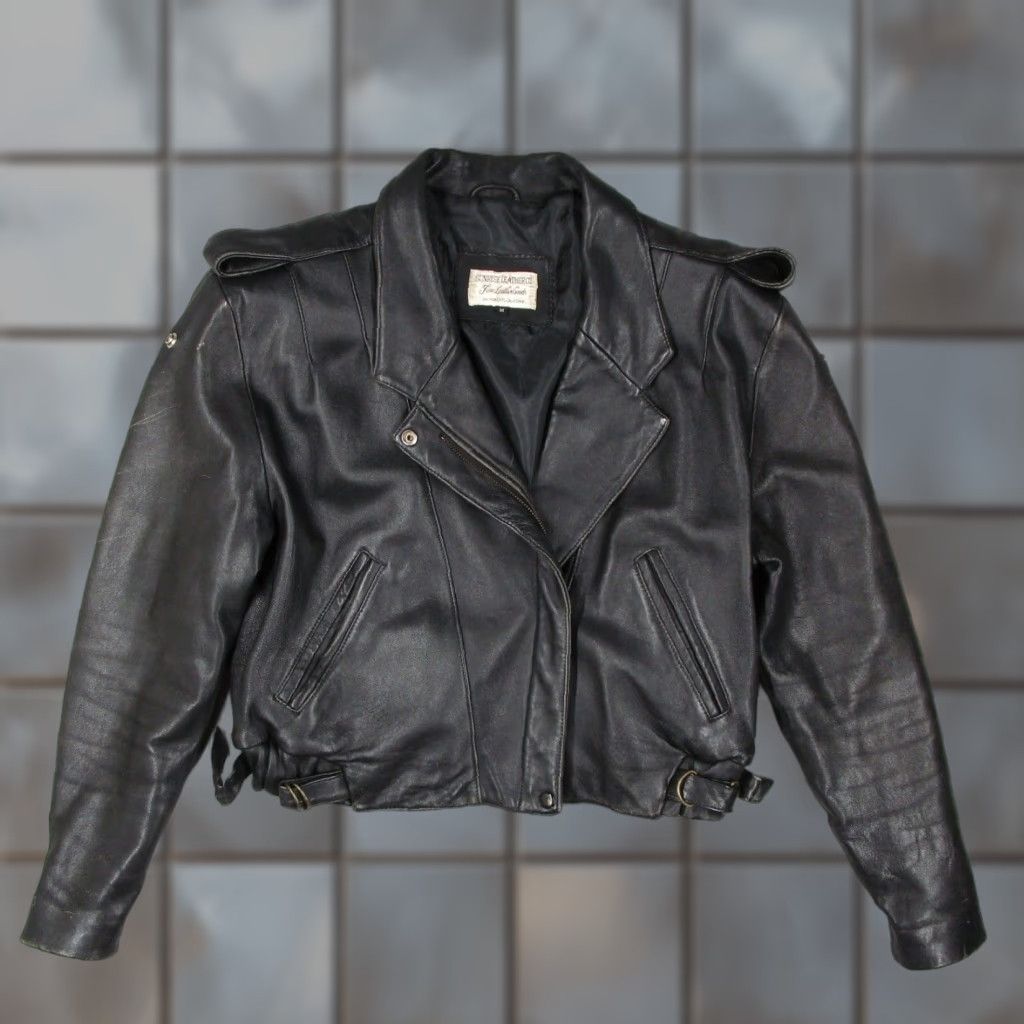 CO VINTAGE Sunrise Leather Co Jacket Women M Black Leather Biker 80s 90s Casual Womens Size M / US 6-8 / IT 42-44 - 1 Thumbnail