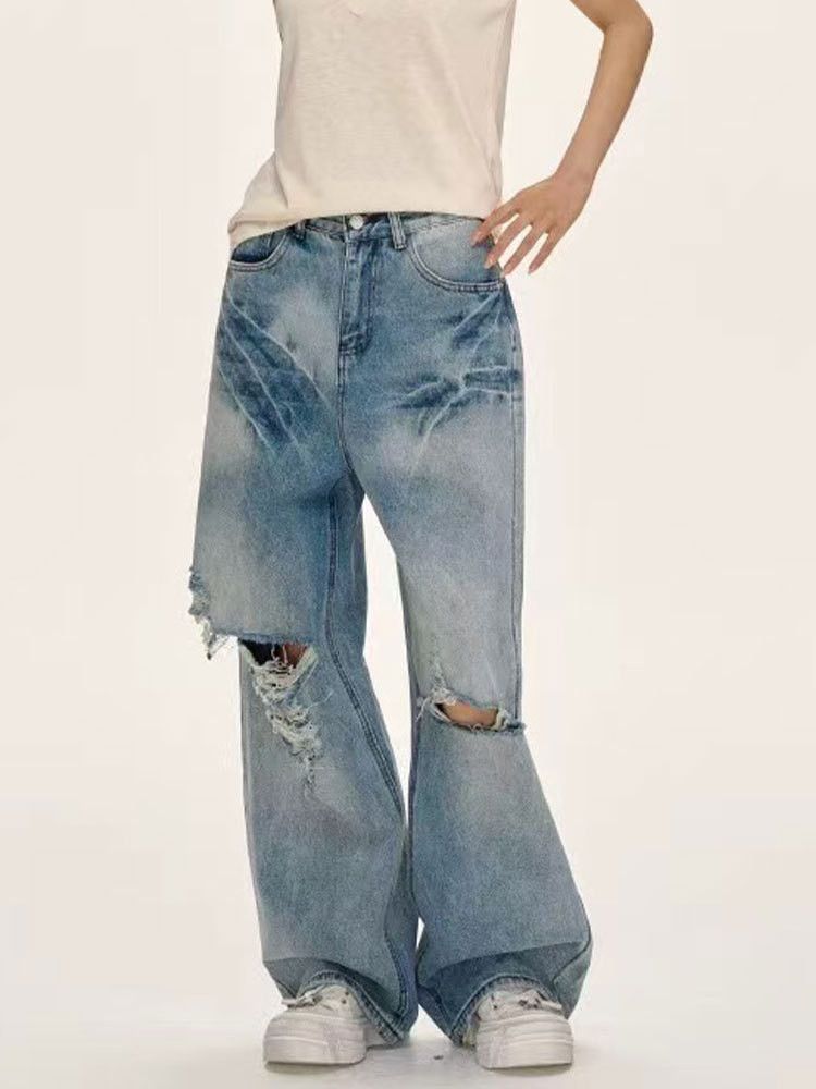 Jean Men's retro embroidered ripped washed distressed jeans Size US 32 / EU 48 - 5 Thumbnail