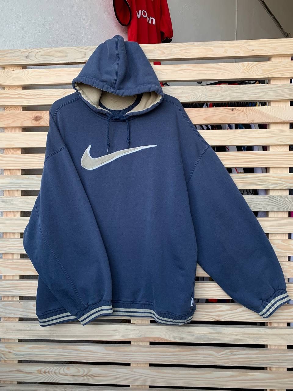 Nike × Vintage Nike Vintage Hoodie Faded Style Y2K Drill Big Logo Size US XL / EU 56 / 4 - 1 Thumbnail