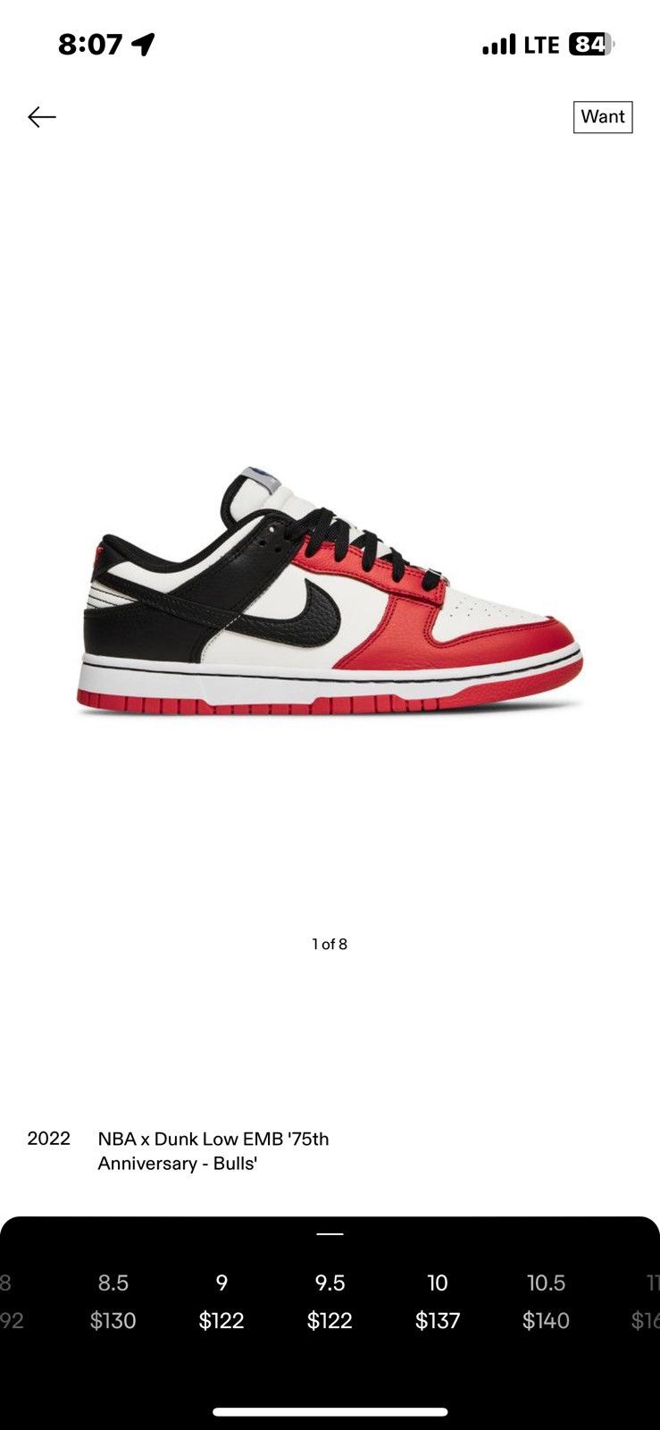 Nike Nike Dunk Low EMB NBA 75th Anniversary Chicago Size US 9.5 / EU 42-43 - 6 Thumbnail
