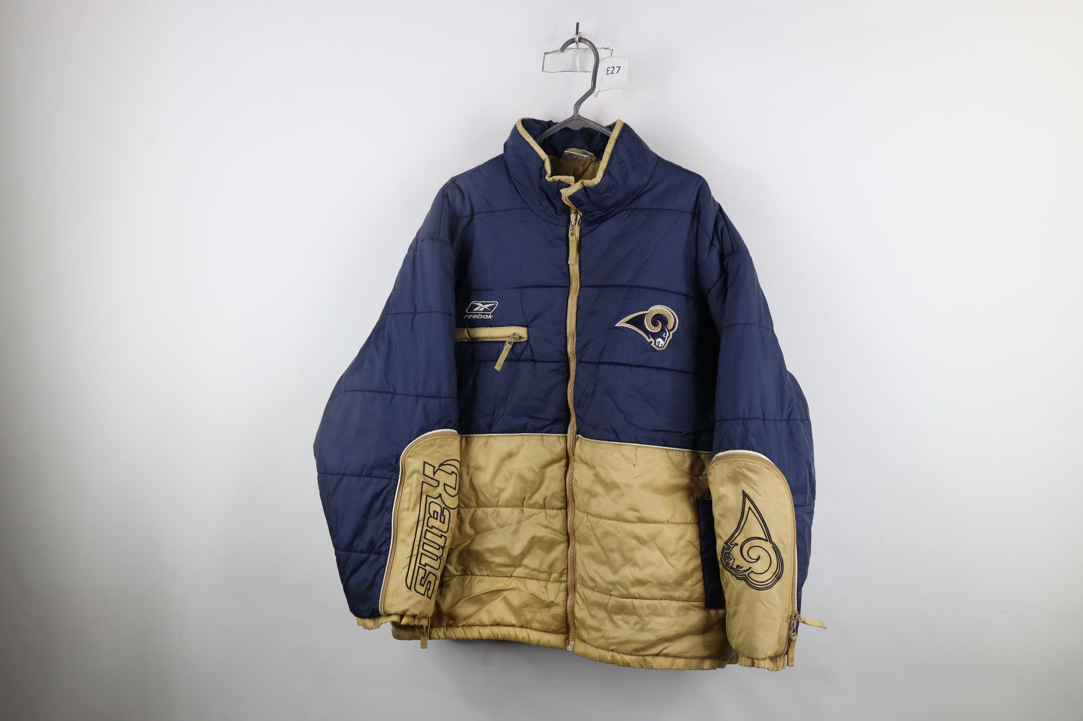 Reebok × Vintage Vintage 90s Reebok Rams Football Full Zip Puffer Jacket Size US XL / EU 56 / 4 - 1 Thumbnail