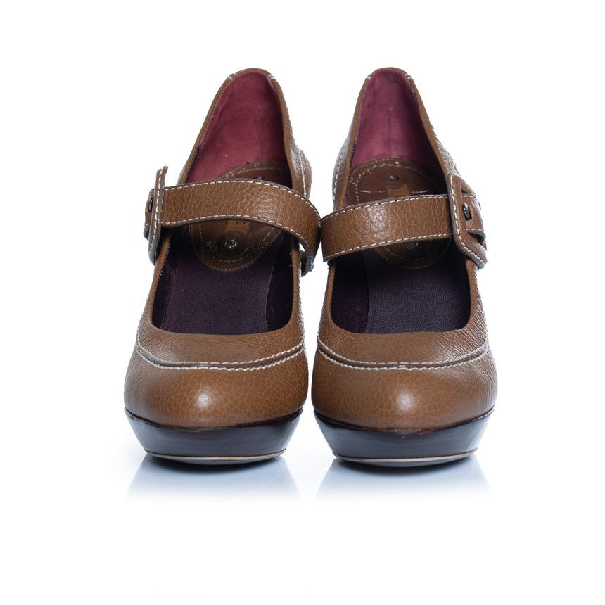 Celine Celine, Leather platform pump with strap in brown Size US 7 / IT 37 - 5 Thumbnail