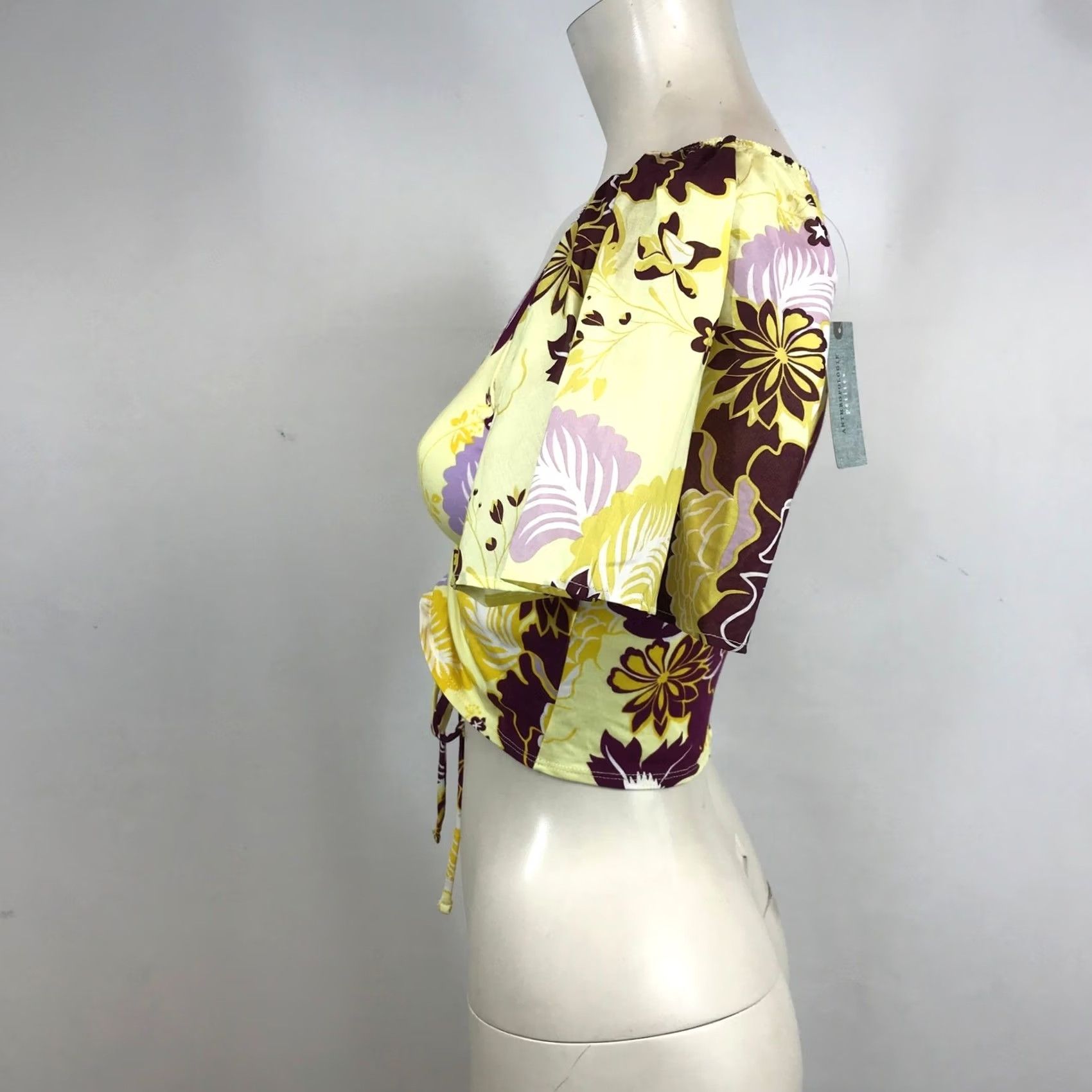 Anthropologie Maeve Anthropologie Yellow Floral Ruched Drawstring Crop Top PXS Adult Womens Size XS / US 0-2 / IT 36-38 - 6 Thumbnail