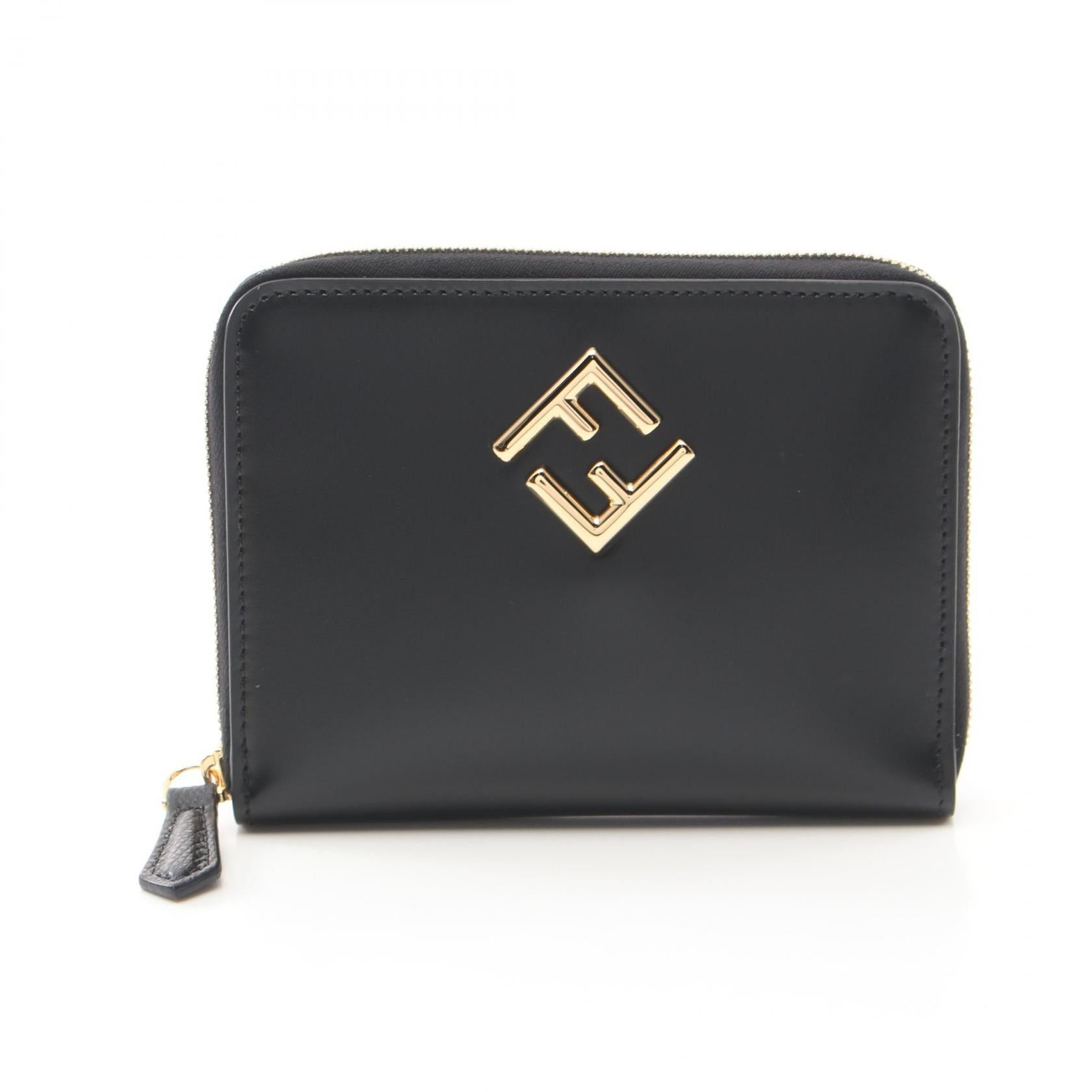 Fendi Fendi Ff Diamond Round Zipper Wallet Leather Black Size ONE SIZE - 1 Thumbnail