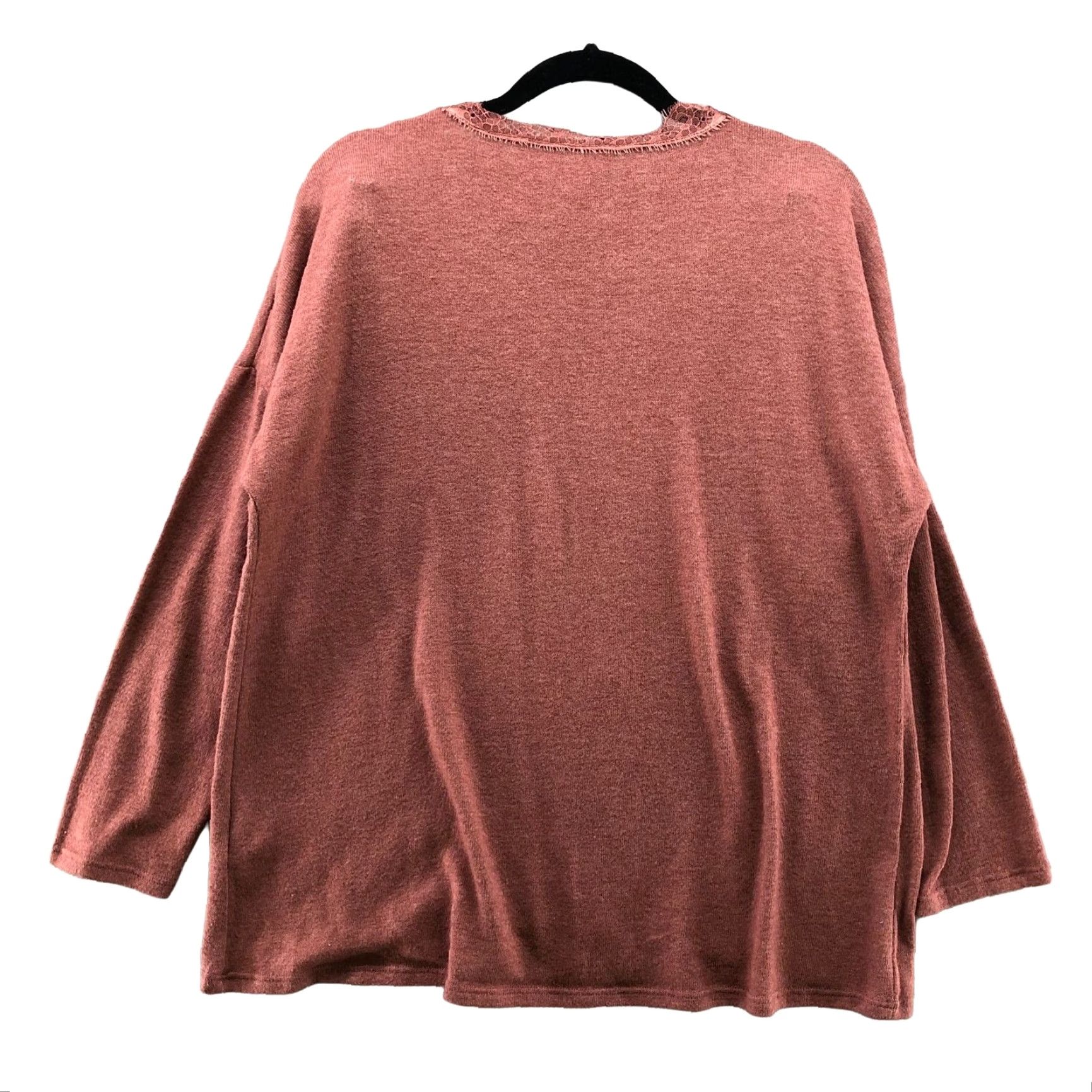 Soft Surroundings Soft Surroundings Sweater Womens M Rose Pink V-Neck Lace Trim Tight Knit Size M / US 6-8 / IT 42-44 - 2 Thumbnail