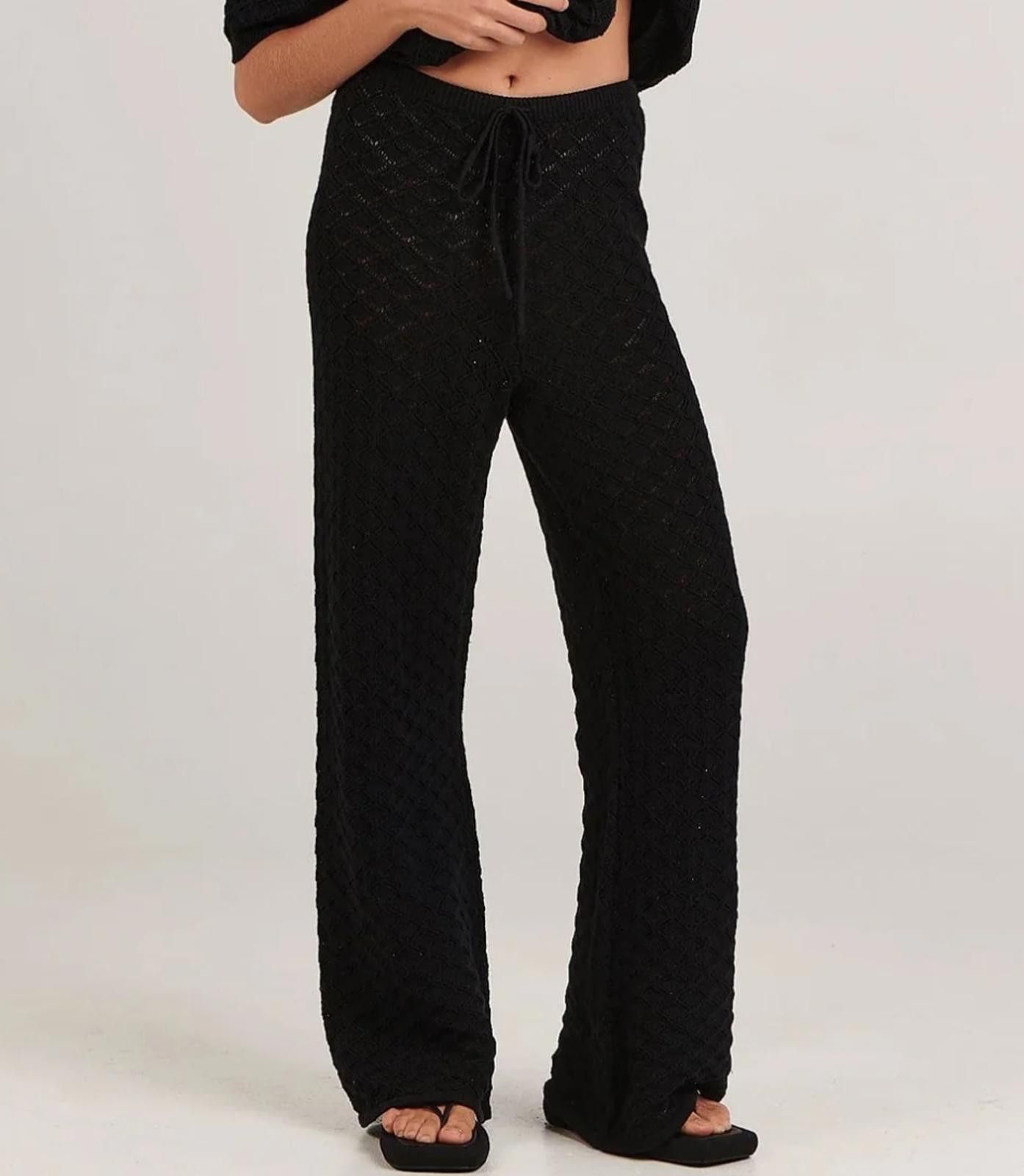 Unknown London Cozy Black Knit Wide-Leg Pants by Charlie Holiday Size 28" / US 6 / IT 42 - 1 Thumbnail