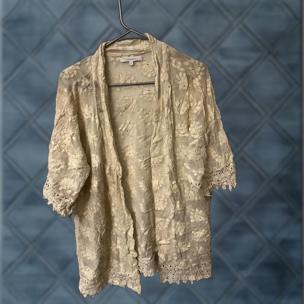 Vintage Onda de Mar Swim Cover-Up Size Small Cream Crochet Knit Fringe Size ONE SIZE - 1 Thumbnail