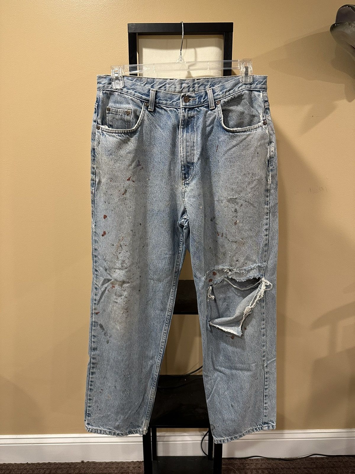 Vintage Vintage Distressed Blowout Thrashed Painter Blue Denim Jeans Size US 36 / EU 52 - 3 Thumbnail