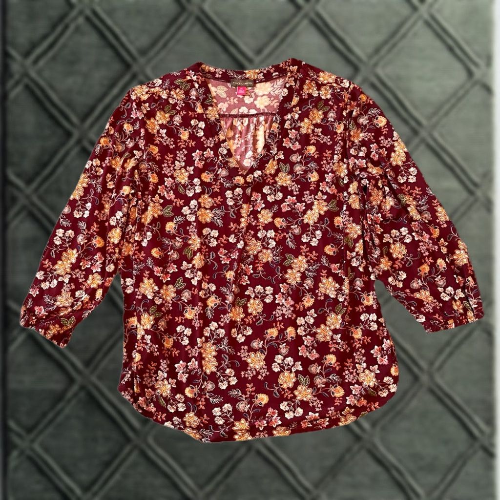 Vince Camuto Vince Camuto Blouse XL Burgundy Floral Knit Puff Sleeve Cardigan? Size XL / US 12-14 / IT 48-50 - 1 Thumbnail