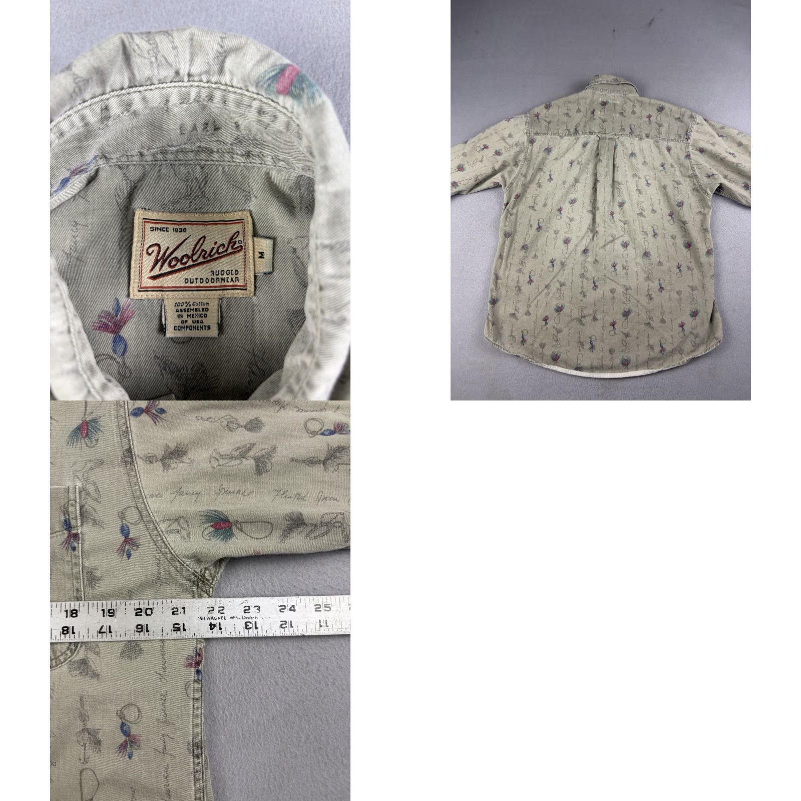 Vintage VINTAGE Woolrich Shirt Men M Brown Button-Up Fly Fishing Lures Print Graphic Print Long Sleeve Button-Down Collared Mens Size US M / EU 48-50 / 2 - 8 Thumbnail