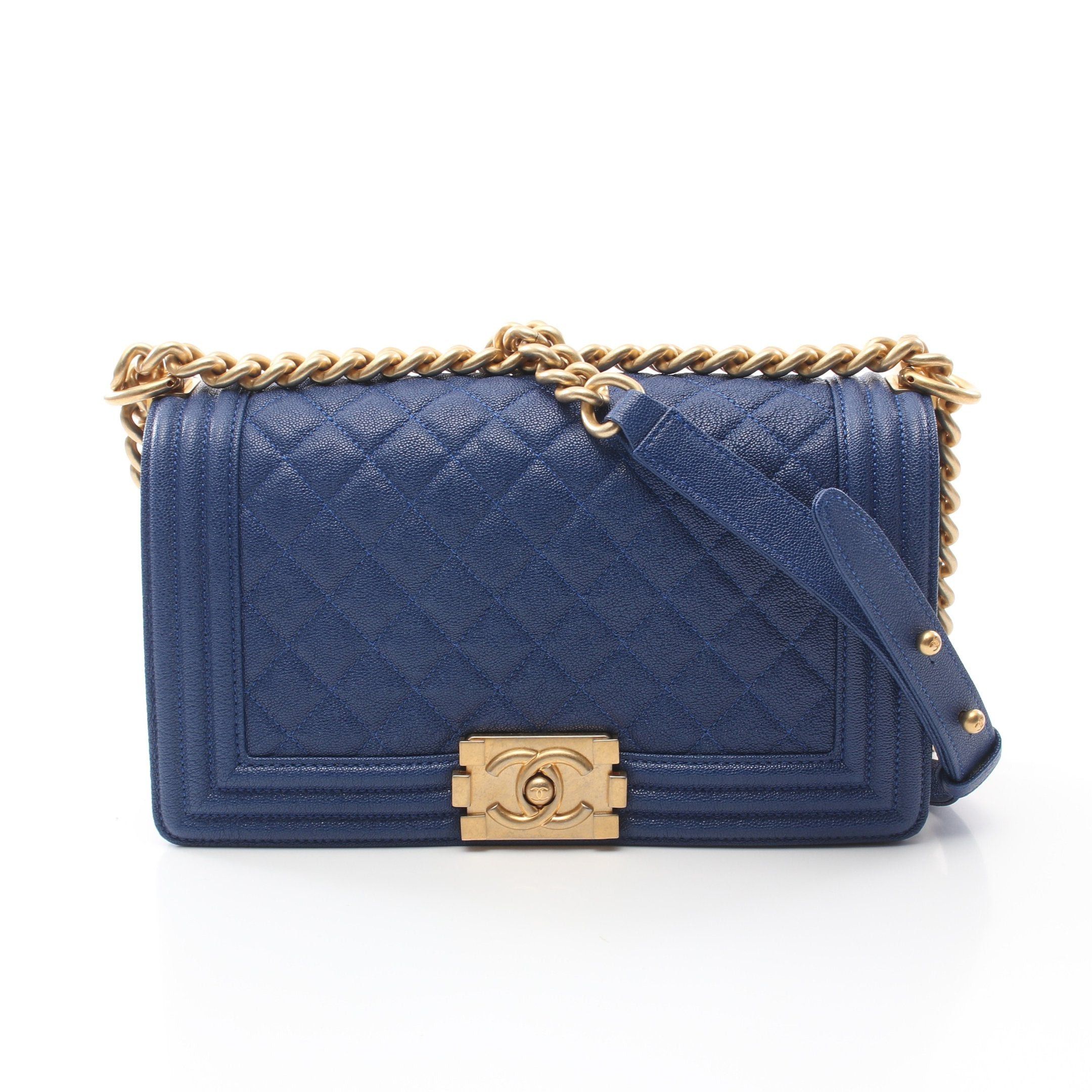 Chanel Chanel Boy Chanel Chain Shoulder Bag Caviar Skin Dark Blue Gold Hardware Size ONE SIZE - 1 Thumbnail