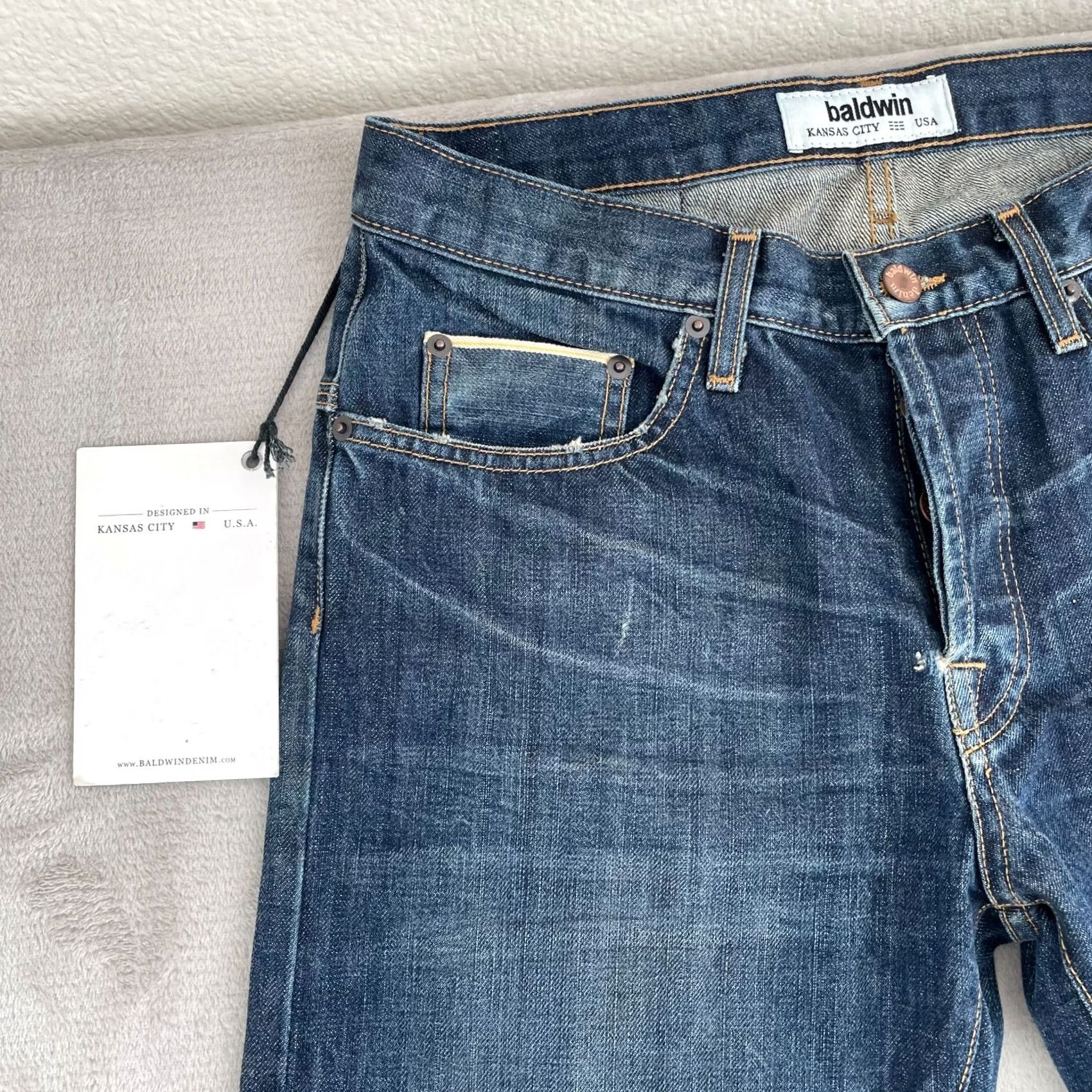 YOKE BALDWIN Jeans The 77 The Drop Yoke Straight Jeans Men 32x35 Blue Regular Modern 5-Pocket Design Vintage No N/A Size US 31 - 4 Thumbnail