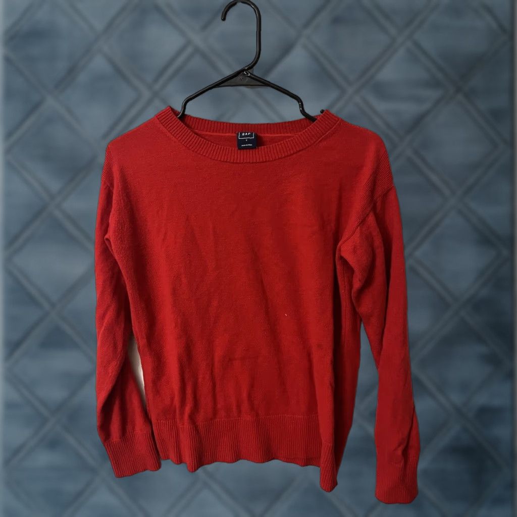 Gap VINTAGE Gap Women's Small Red Nylon Wool Acrylic Boat Neck Long Sleeve Pullover Sweater Size S / US 4 / IT 40 - 1 Thumbnail