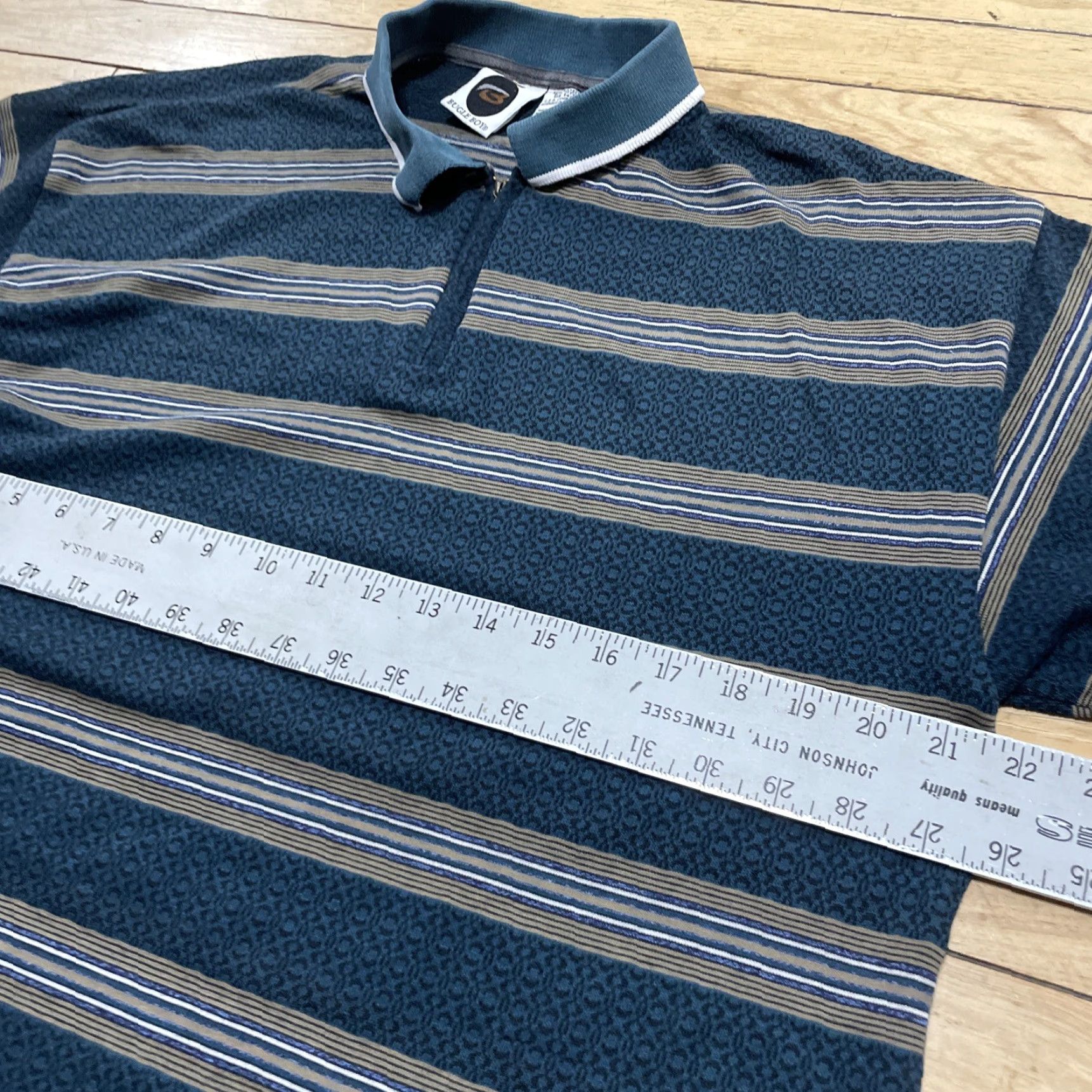 Bugle Boy VINTAGE Bugle Boy Geometric Zip Polo Shirt Men L Green 90s Western Art Deco Button-Up Collared Shirt Adults Mens Size US L / EU 52-54 / 3 - 7 Thumbnail