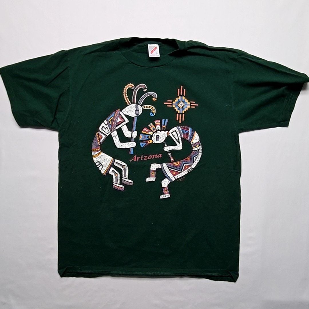 Jerzees Vintage Arizona Graphic Tee Kokopelli Green L Shirt 90s Size US L / EU 52-54 / 3 - 1 Thumbnail