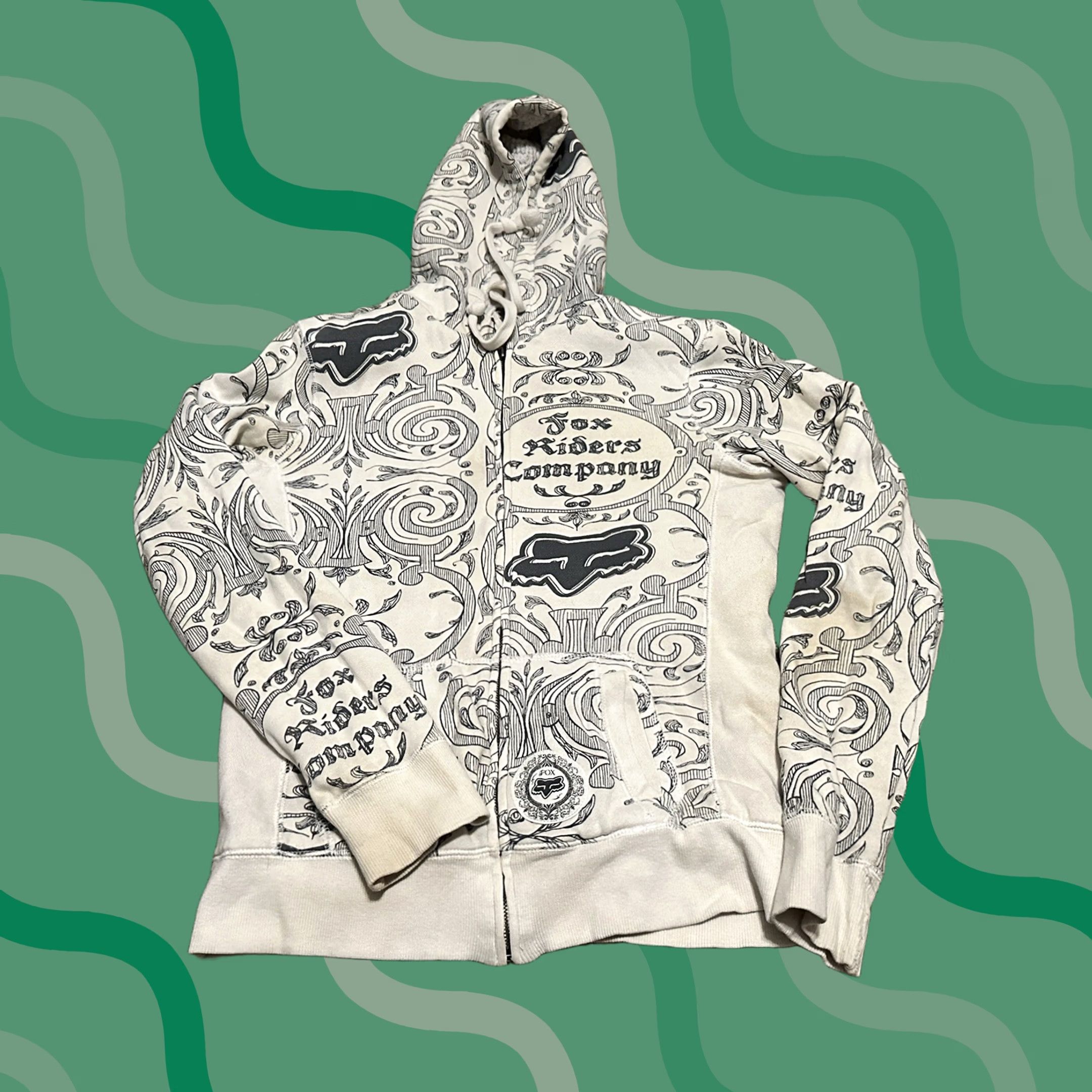Vintage VINTAGE Fox Racing Hoodie Womens M Full Zip Grunge Motocross Y2K Skater Cream Logo Zip Winter Fall Spring Summer Size M / US 6-8 / IT 42-44 - 1 Thumbnail