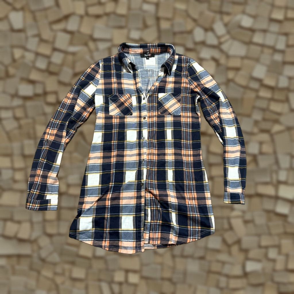 Vintage Impulsive Dress Shirt Women's Medium Blue Pink Plaid Long Sleeve Button Up Size M / US 6-8 / IT 42-44 - 1 Thumbnail