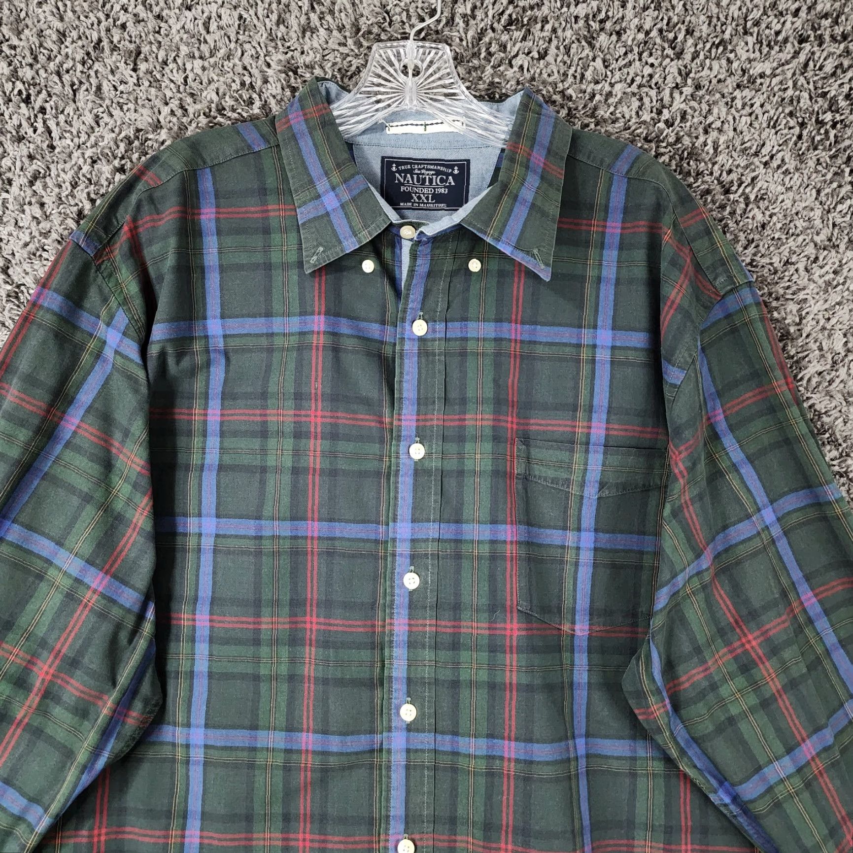 Nautica NAUTICA Mens Green Plaid Button-Up Shirt Long Sleeve 2XL Size US XXL / EU 58 / 5 - 3 Thumbnail