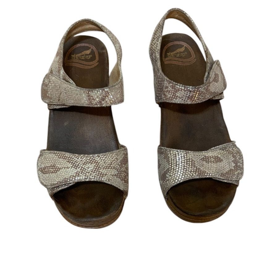 Dansko Dansko Sandals Women 37 US 6 Brown Sonnet Gold Snake Chunky Size US 6 / IT 36 - 2 Thumbnail
