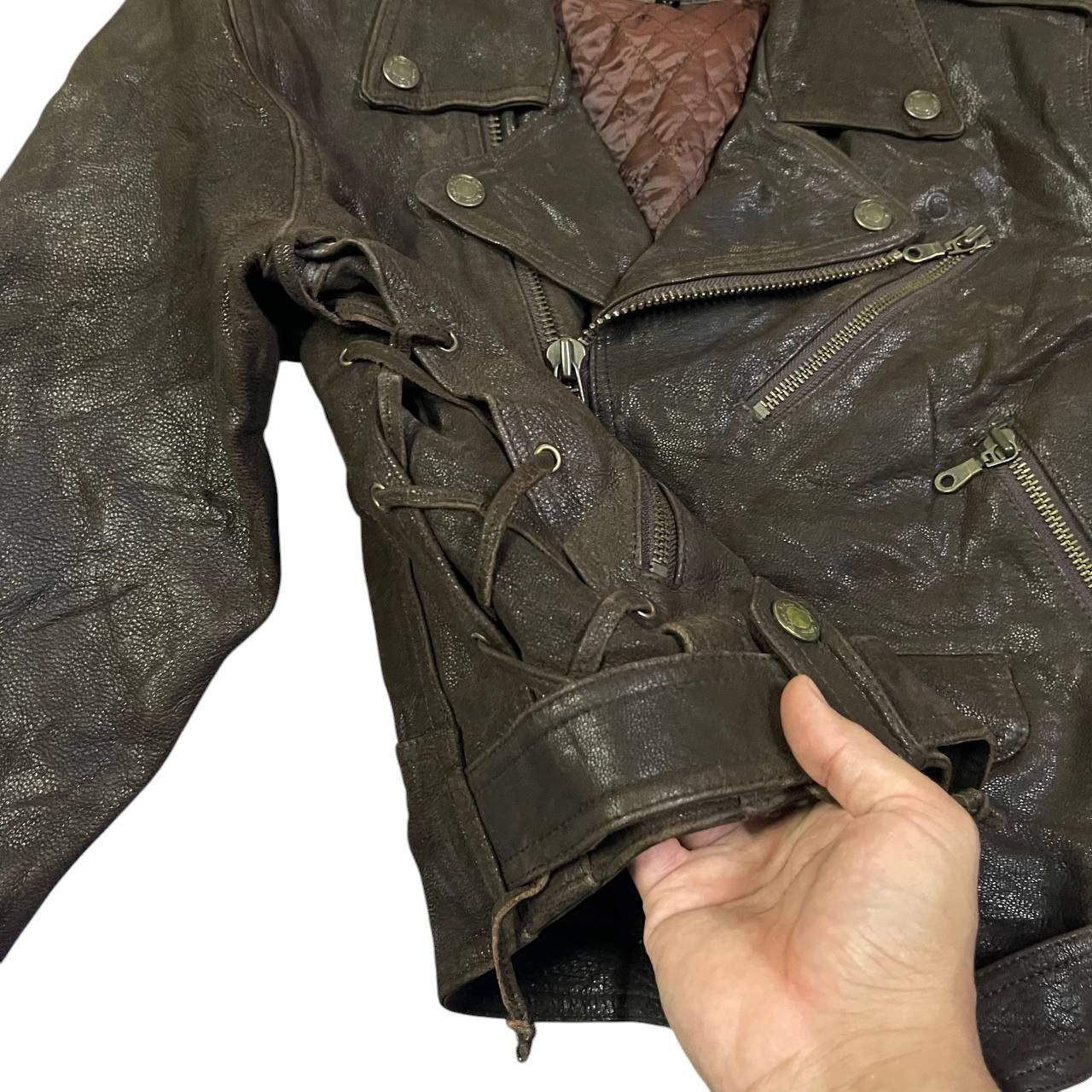 Japanese Brand Vintage Wind Armor Double Collar Leather Motorcycle Jacket Size US M / EU 48-50 / 2 - 5 Thumbnail