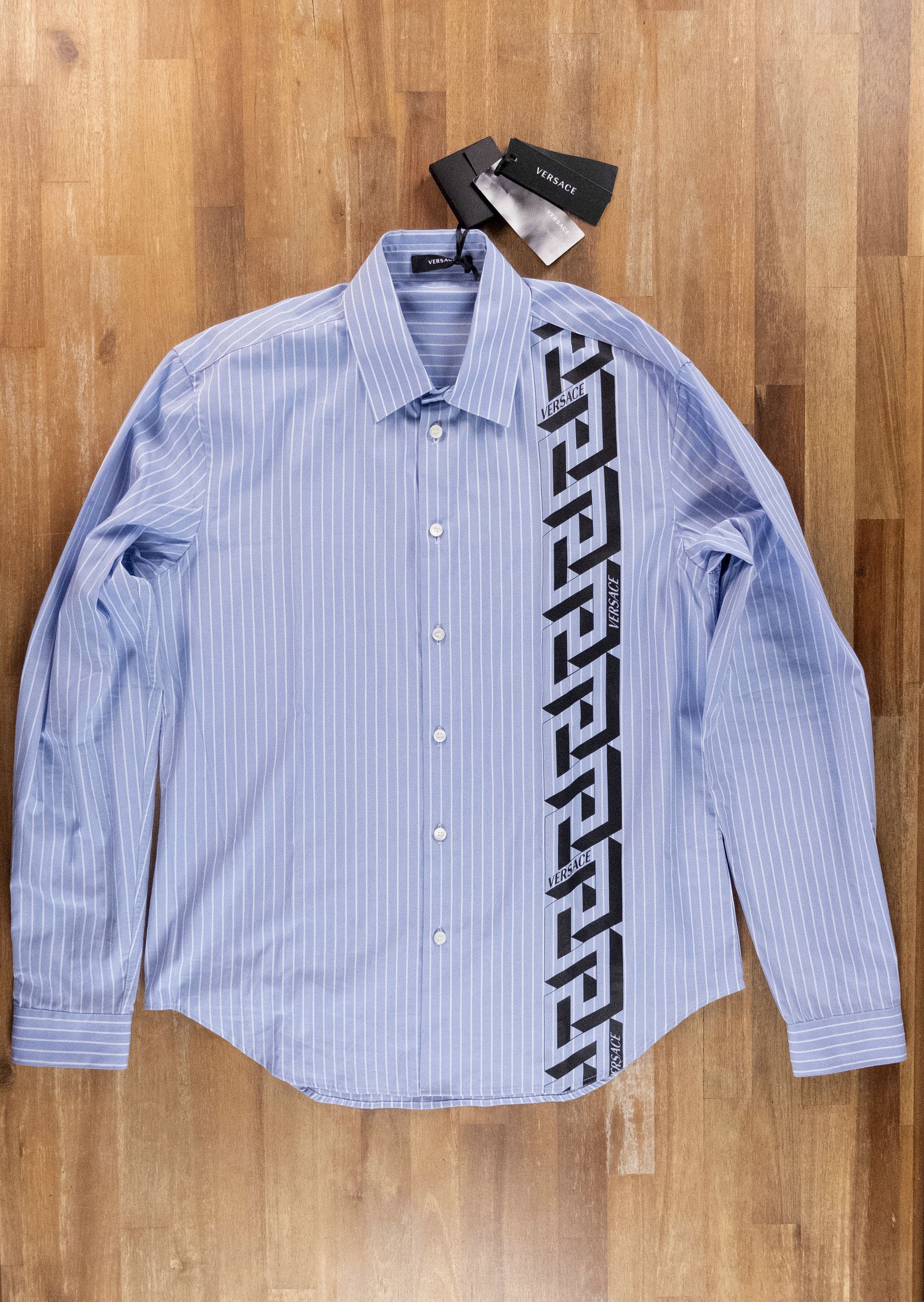 Versace VERSACE La Greca blue striped shirt Size 40 / Medium Size US M / EU 48-50 / 2 - 1 Thumbnail