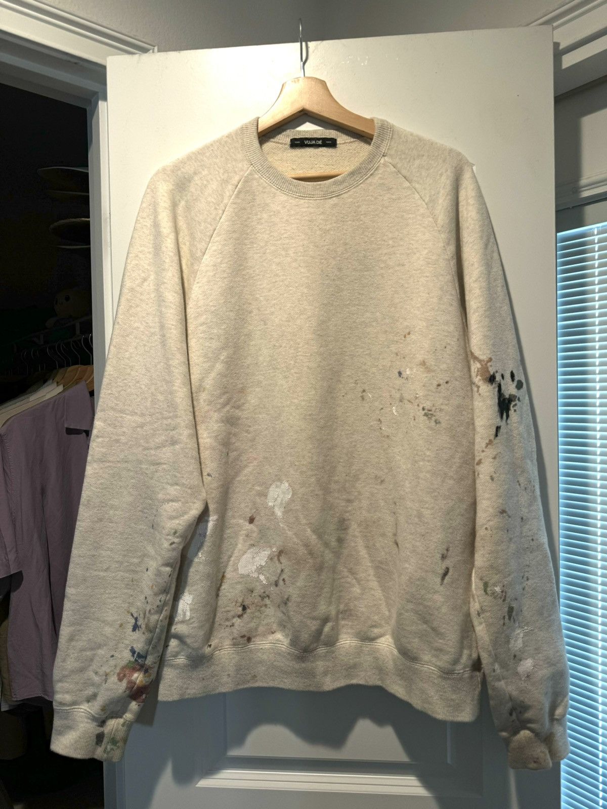 image of Vuja De Mud-Dye Zorn Paint Splatter Sweatshirt in Beige, Men's (Size Large)