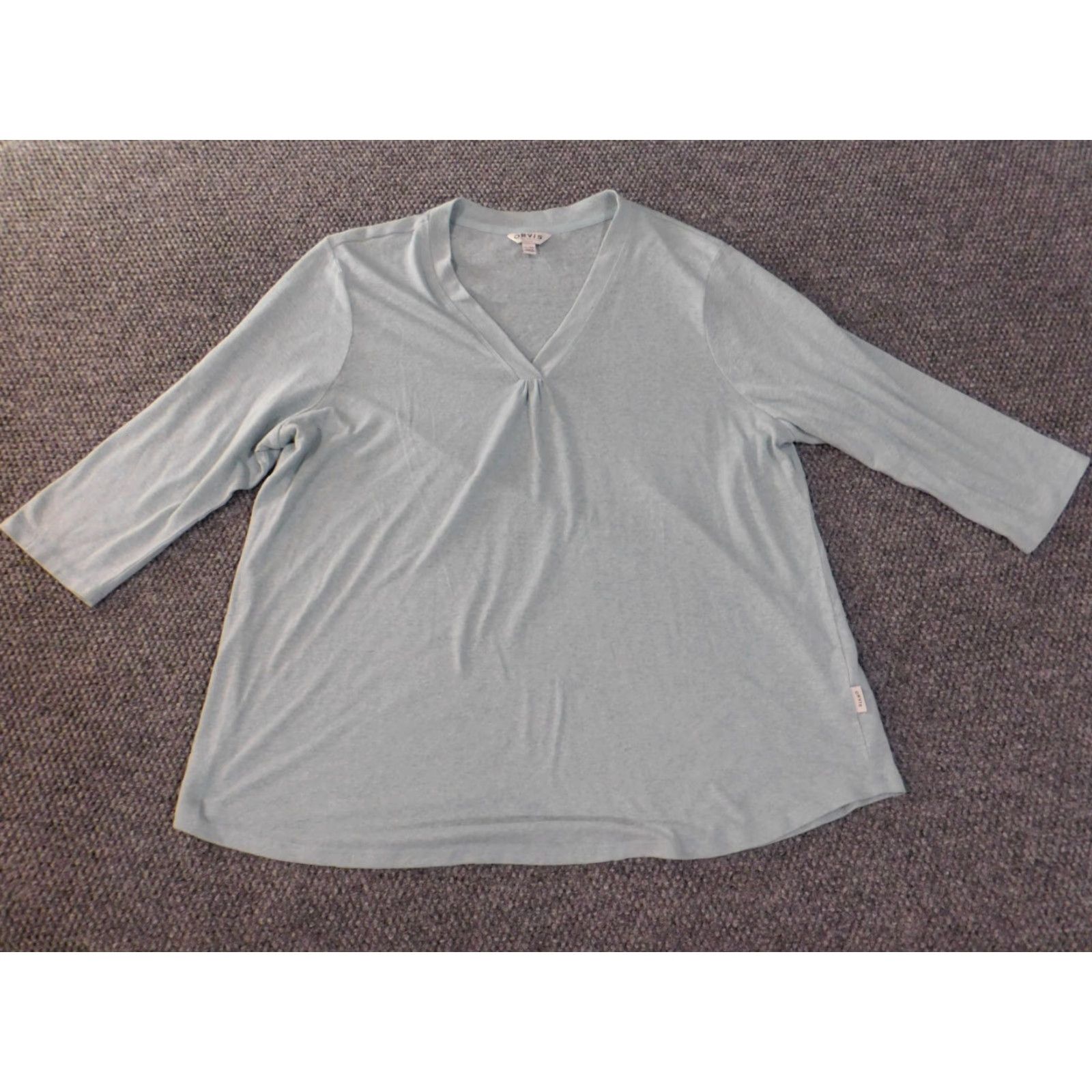 Orvis Orvis Blouse Shirt Women 2XL Blue Linen Knit V-Neck Pullover Casual Stretch Classic Regular Size XXL / US 16-18 / IT 52-54 - 4 Thumbnail