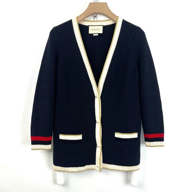 Gucci Gucci Gold silk pearl buckle knitted cardigan jacket 2504-N Size XS / US 0-2 / IT 36-38 - 2 Thumbnail