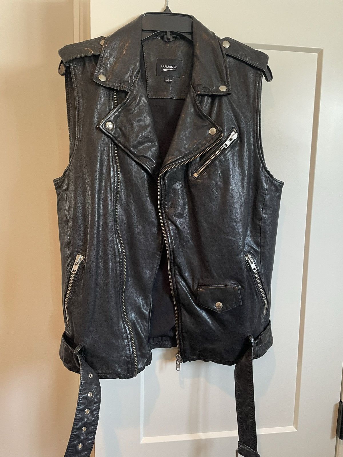 image of Rock N Roll Lamarque Leather Vest in Black, Men's (Size Small)