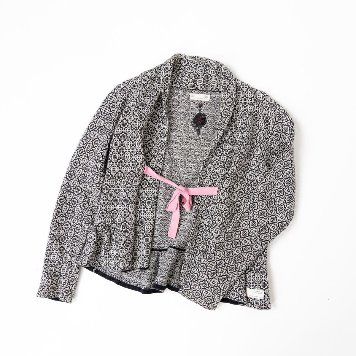 Odd Molly Odd Molly Womens Cardigan Knit Pattern Tie Front Ruffle Hem Size M / US 6-8 / IT 42-44 - 3 Thumbnail