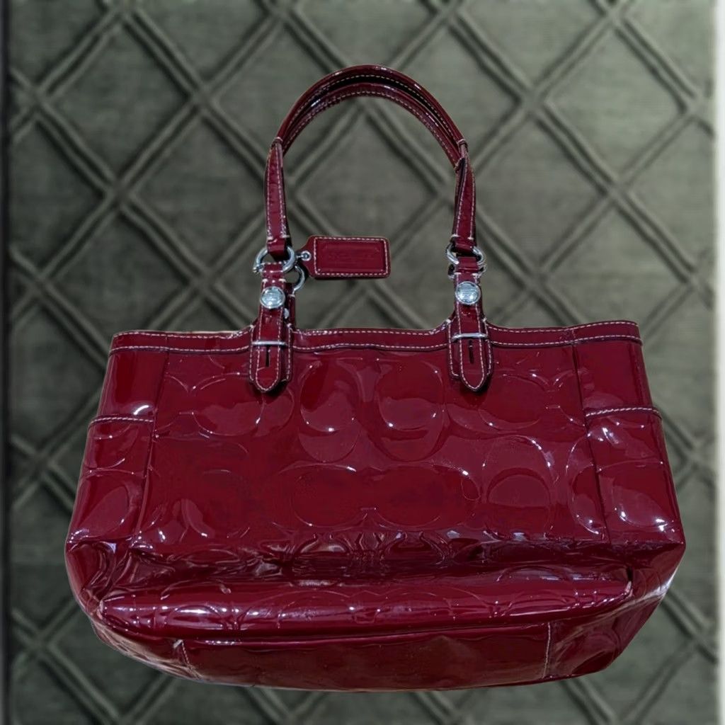 Coach Coach Gallery Purse Tote Red Patent Leather Zipper Strap Embossed 15246 Size ONE SIZE - 1 Thumbnail