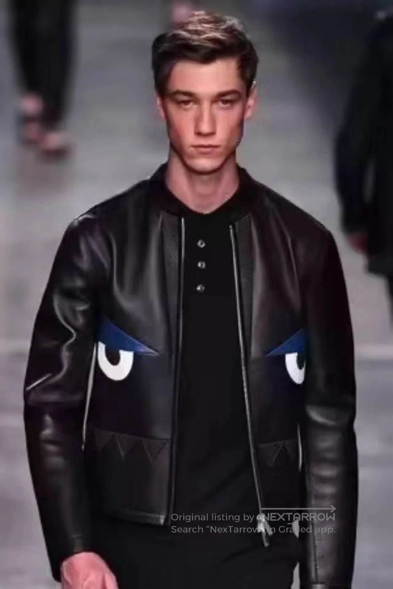 Fendi Black Leather Jacket with Eye Graphic Size M. Size US M / EU 48-50 / 2 - 7 Thumbnail