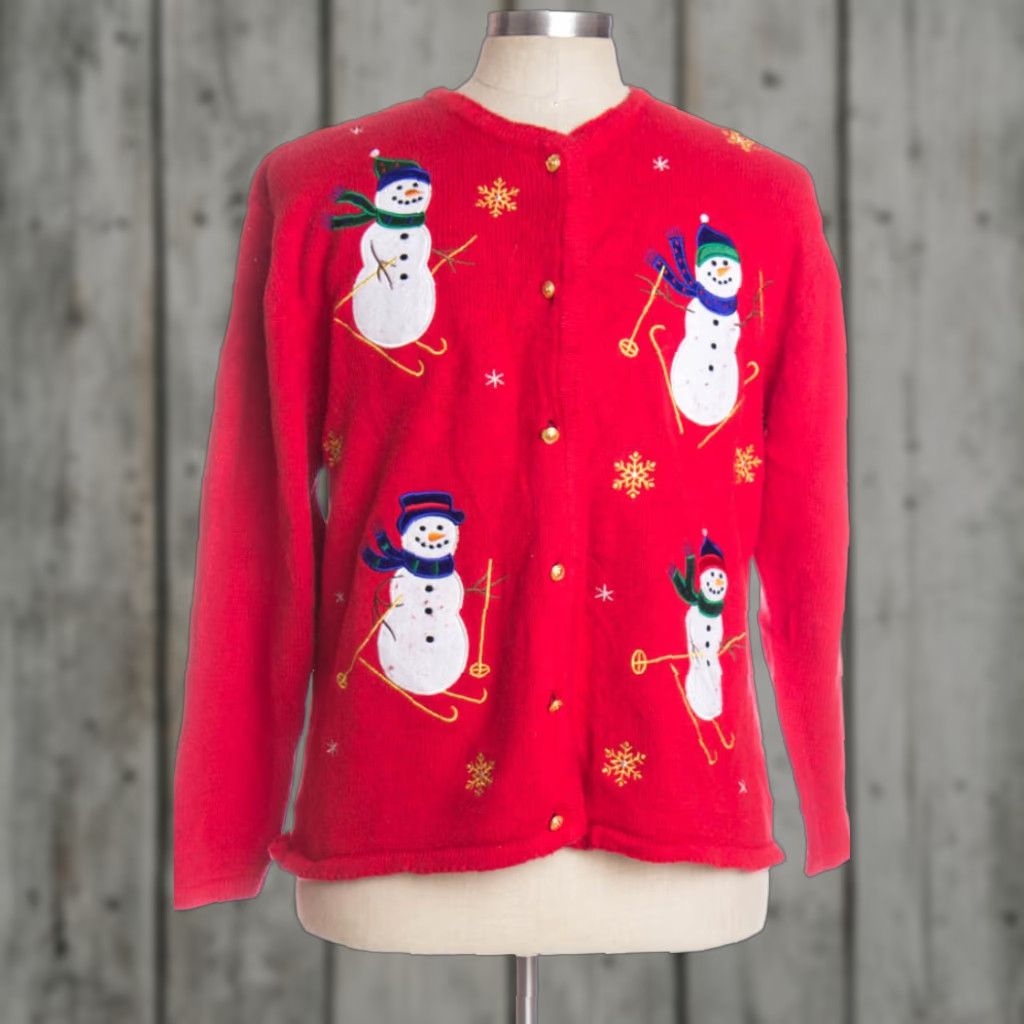 Vintage VINTAGE Crystal Kobe Red Ugly Christmas Cardigan L Red XX-Large Overall Snowmen Mens Womens Size L / US 10 / IT 46 - 1 Preview