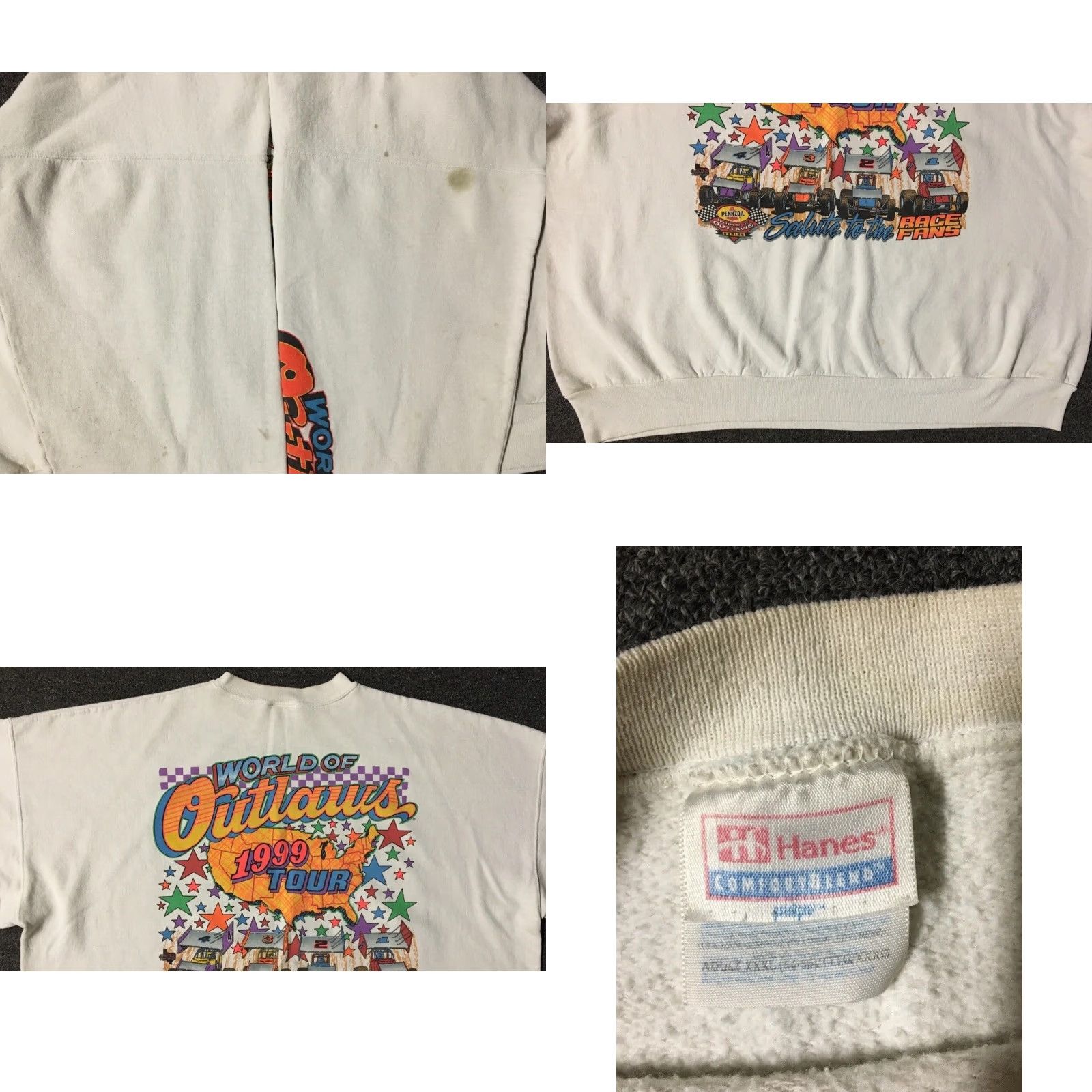 Vintage Vtg 90s World Of Outlaws Race Faded Distress AOP Sweatshirt 3X NASCAR Car Grunge-Shirt Mens 3XL White Racing Boxy Pullover Size US XXL / EU 58 / 5 - 10 Thumbnail