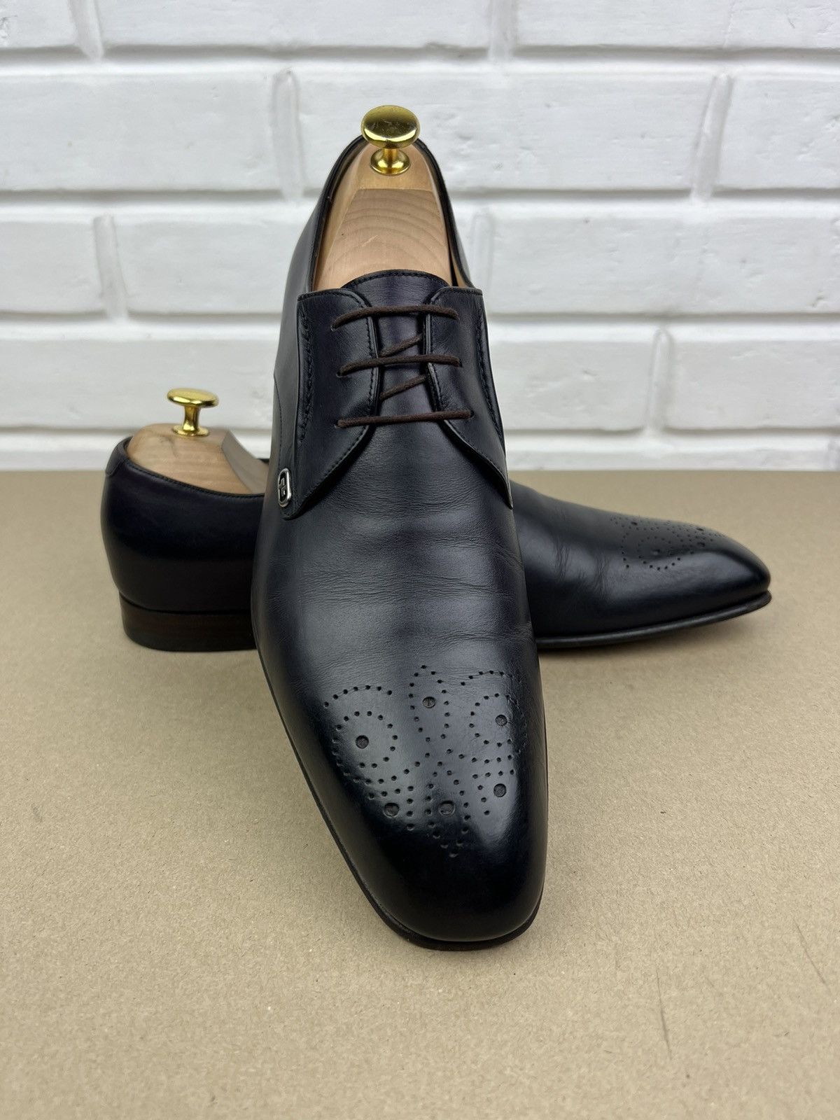 Gucci GUCCI Derby Leather Shoes Lace Up GG Logo Dark Purple Men’s Size US 10.5 / EU 43-44 - 3 Thumbnail